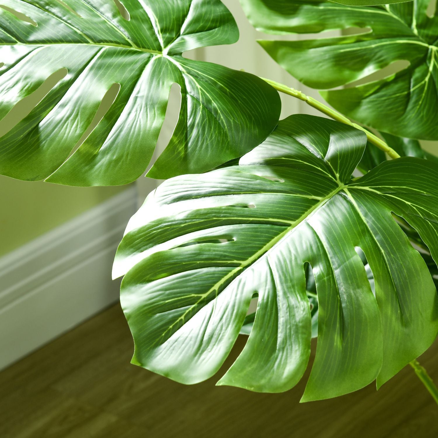 Kunstig Monstera 120 cm kunstig plante med plantning og pe-mos, vildledende ægte, til stuen, grøn