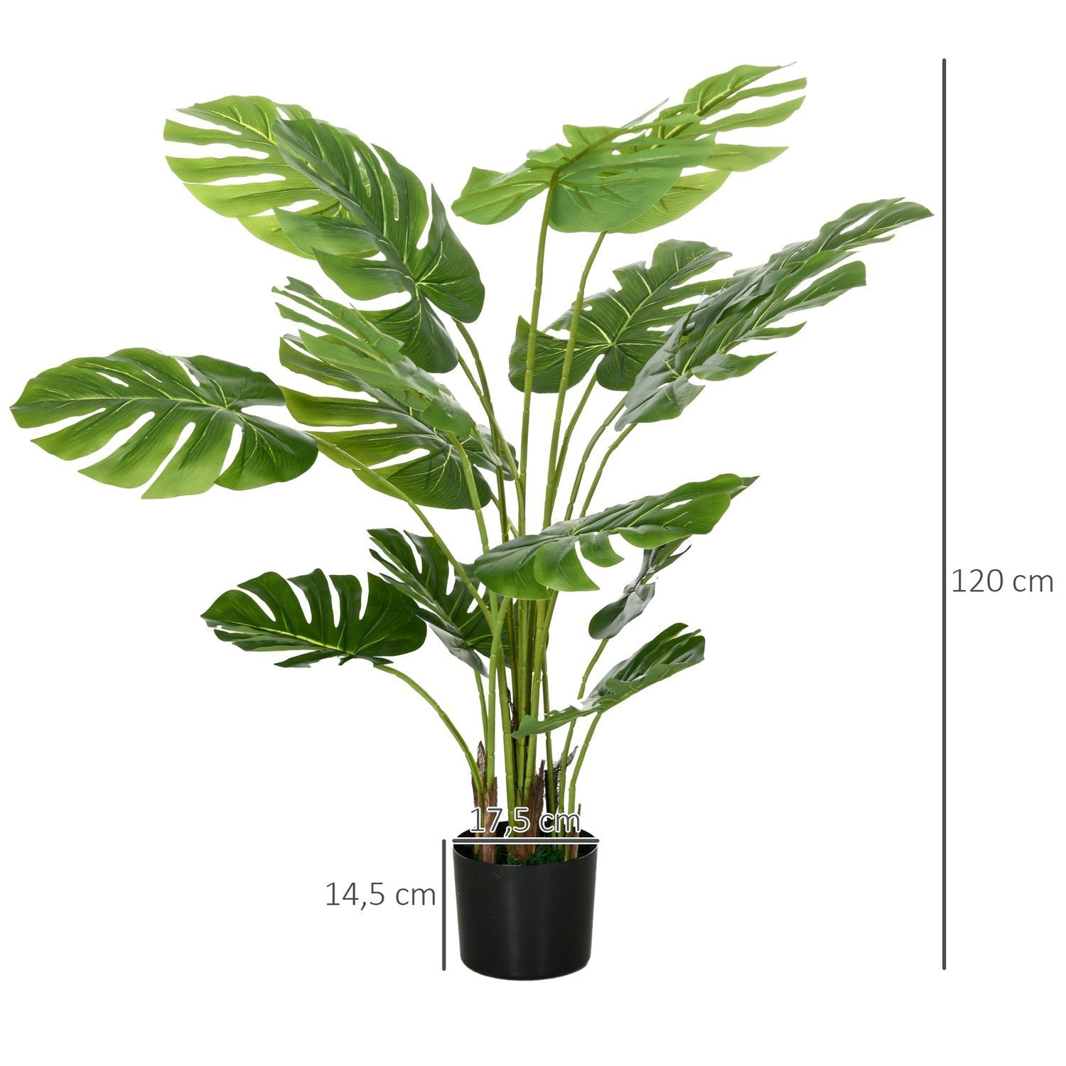 Kunstig Monstera 120 cm kunstig plante med plantning og pe-mos, vildledende ægte, til stuen, grøn