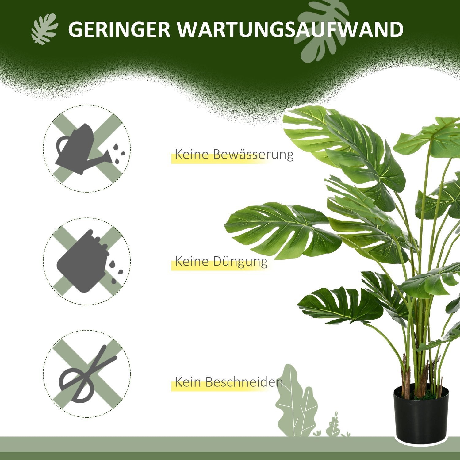 Kunstig Monstera 120 cm kunstig plante med plantning og pe-mos, vildledende ægte, til stuen, grøn