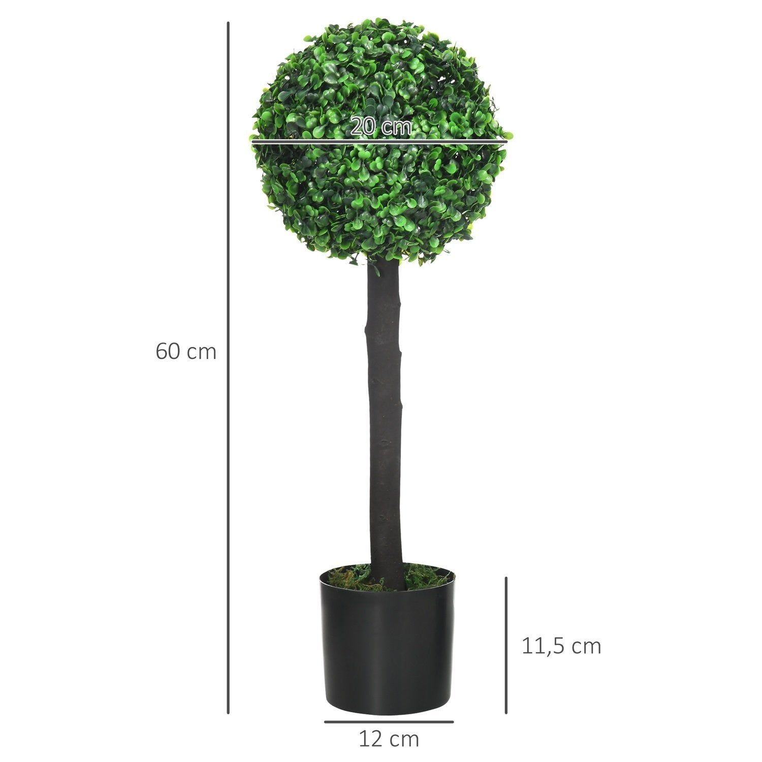 Kunstige planter Sæt med 2 UV-resistente potteplanter 60 Cm kunstig buksbom med urtepotte Kunstigt træ Peva Green