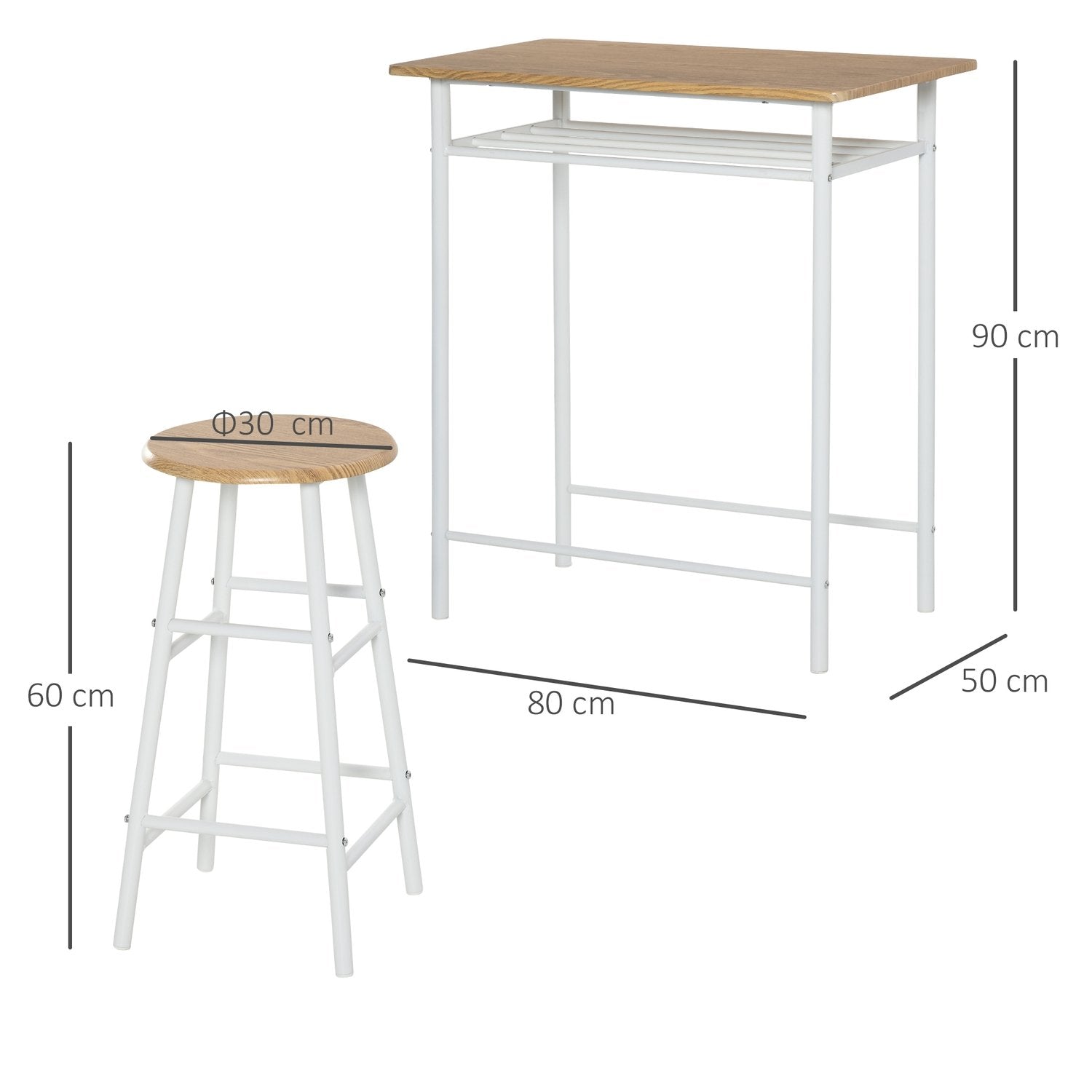 Barbord med stol Køkkenbord og stole med skridsikker dørmåtte, barbord og barstol med opbevaringshylde, Mdf/stål