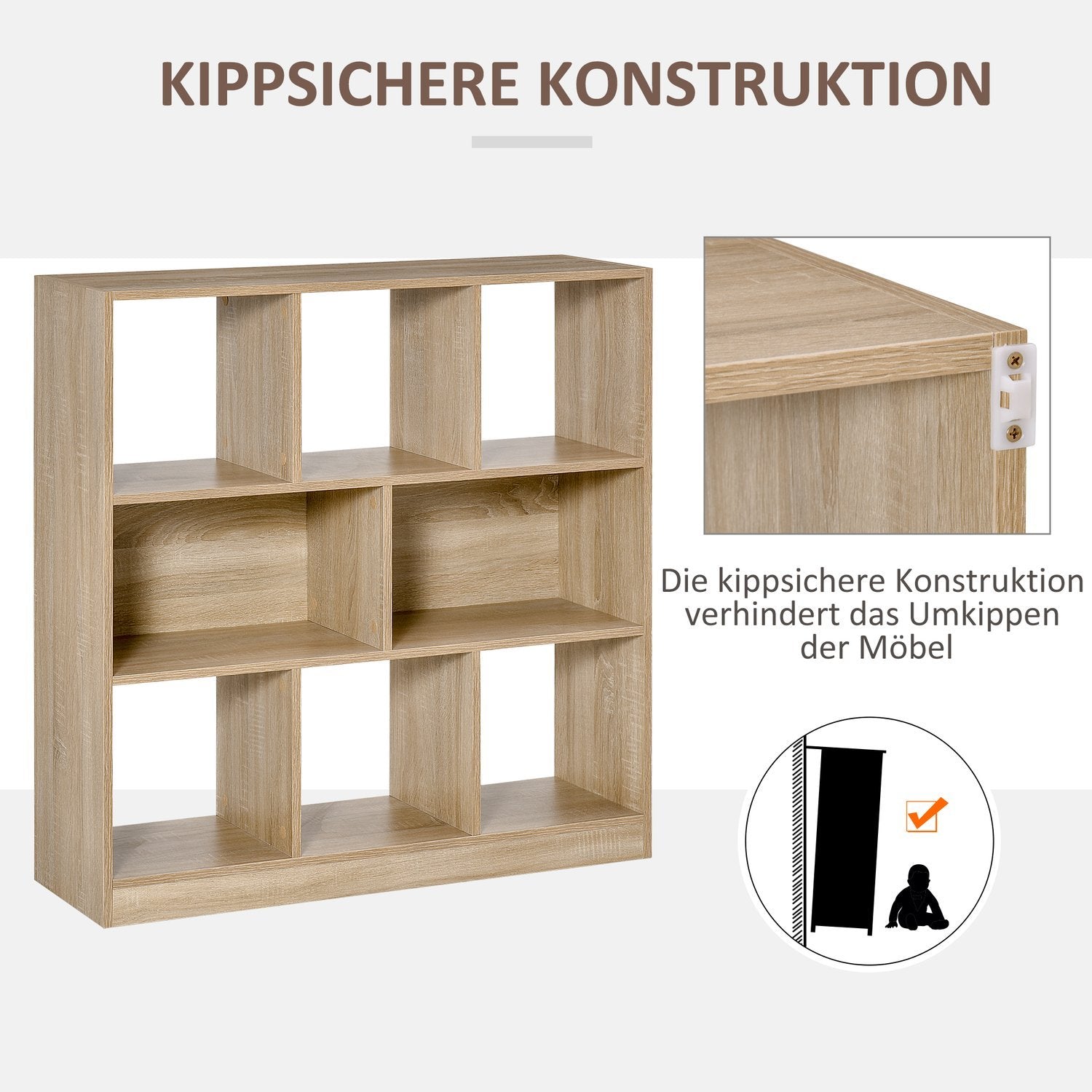 Bogreol Naturlig 3-lags opbevaringshylde, kontorhylde, displayhylde til hjemmekontor/stue, 97,5X30X100Cm