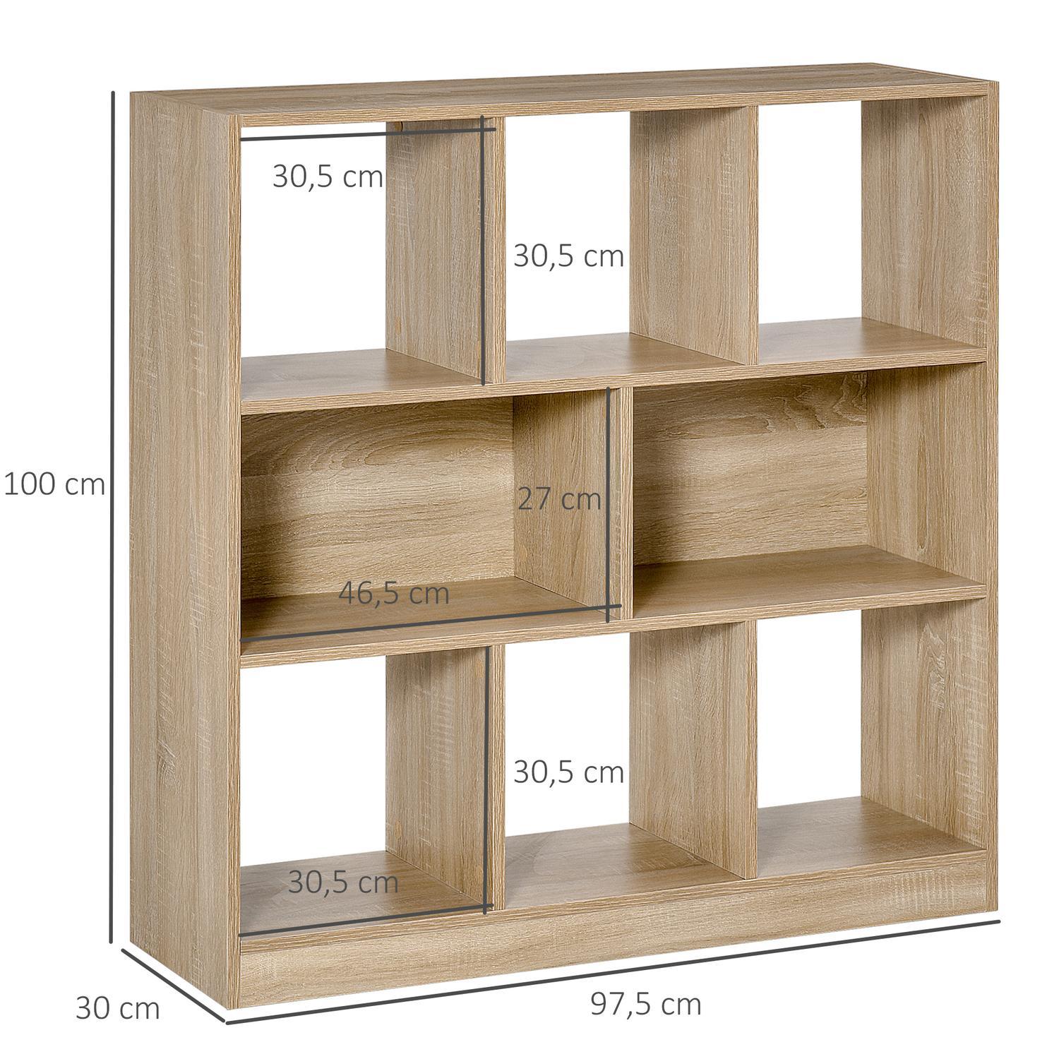 Bogreol Naturlig 3-lags opbevaringshylde, kontorhylde, displayhylde til hjemmekontor/stue, 97,5X30X100Cm