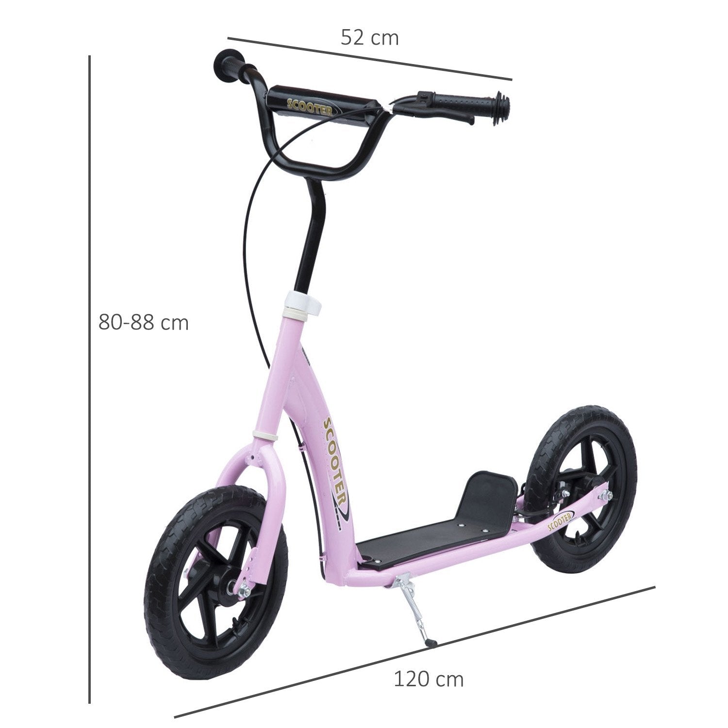 Børnescooter 12 tommer med bagbremse, højdejusterbar scooter i pink, stål og Eva, til børn