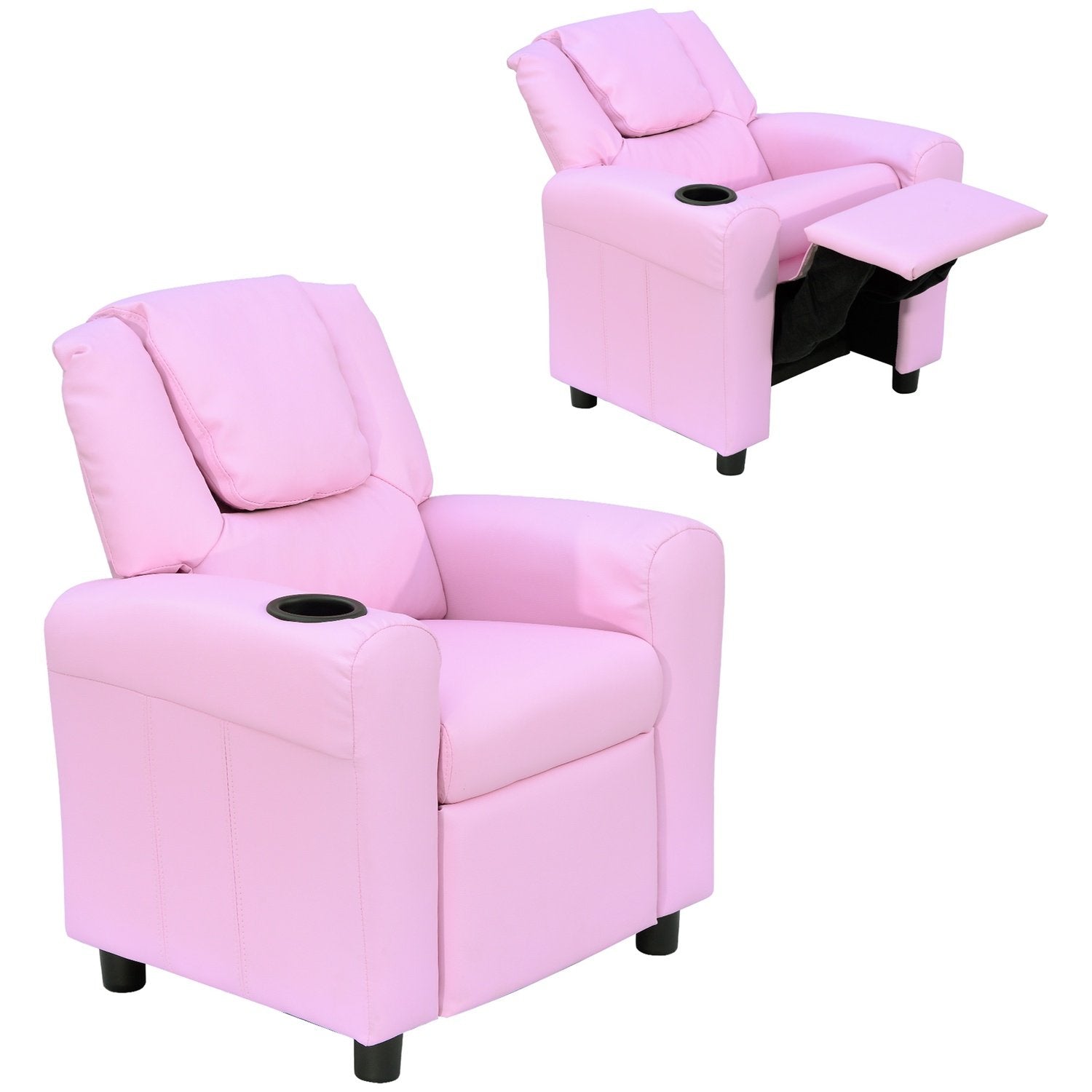 Børnesofa Liggefunktion Børnelænestol 3-6 år Pink Kopholder 62X56X69Cm