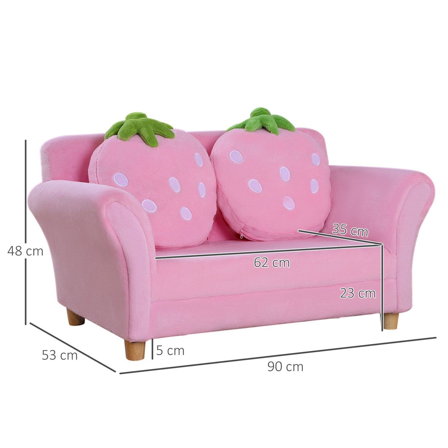 Børnesofa Strawberry Cozy Sofa og lænestol til børneværelset, Blød sofa, Dobbeltsofa, Enkeltsofa, Børnestol