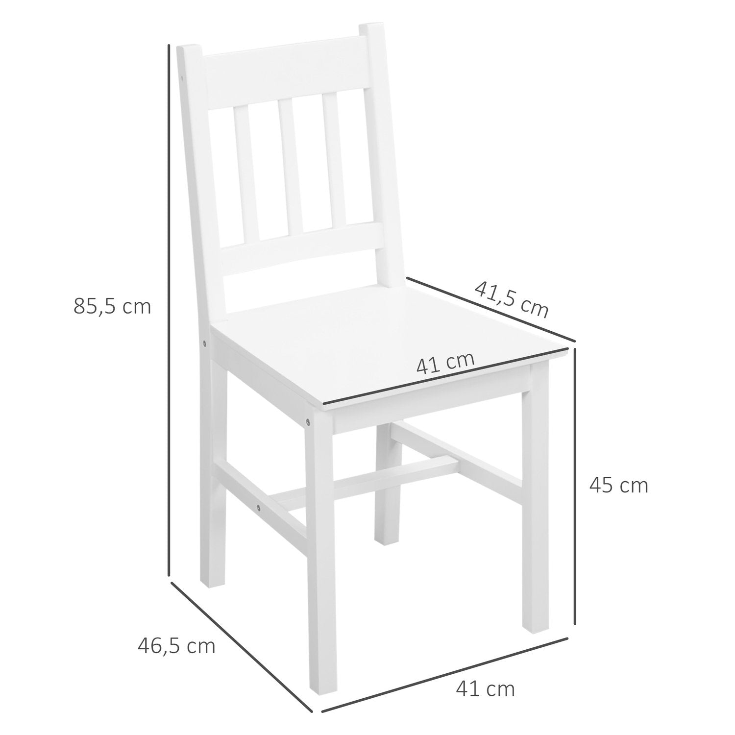 Matsalsstol Set Med 2 Snygga Köksstolar I Vitt, Furu, 41X46,5X85,5 Cm, Perfekt För Matsalen