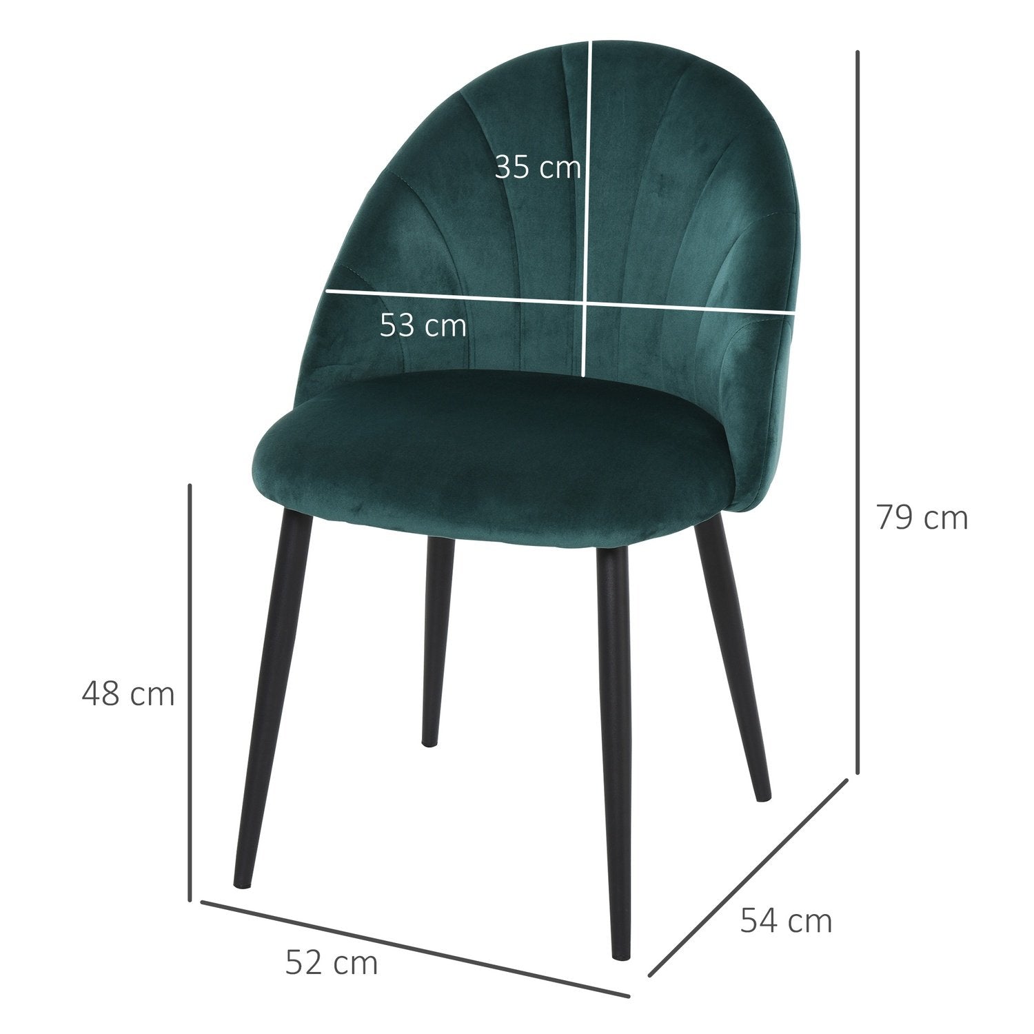 Spisestuestole Sæt med 2 moderne køkkenstole Skandi Design Stuestol Polstret stol Kontorstol Fløjl Metalgrøn 52X54X79Cm