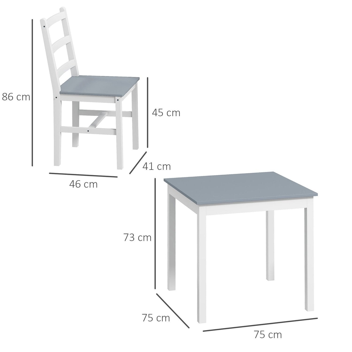 Matsalsset Med 3 Kompakt Köksbordsset För 2, Grå+Vit, Furu, Perfekt För Kök Och Vardagsrum