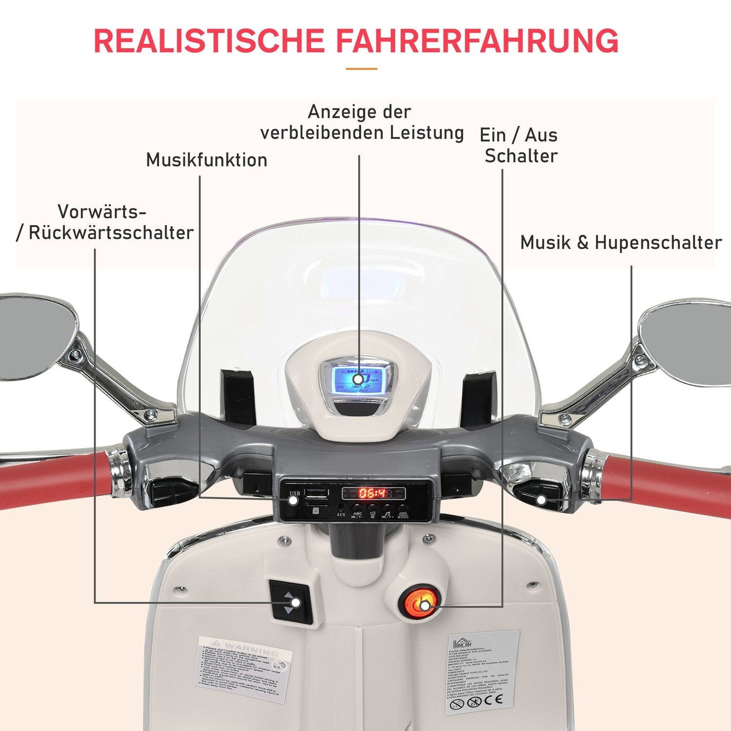 Elektrisk børnekøretøj Motorcykel Mp3 Musik Belysning 3-6 år Pp Hvid 108X49X75Cm