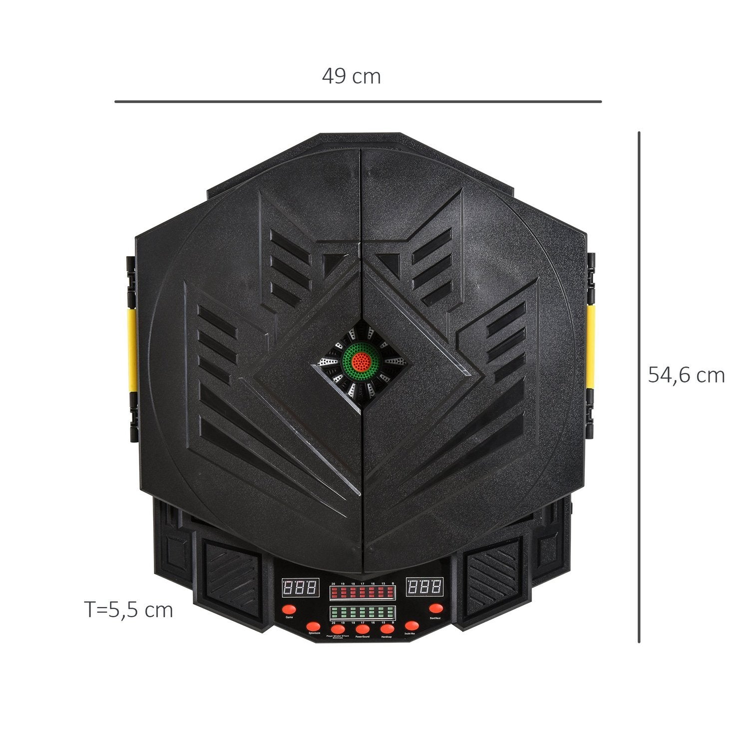 Elektronisk dartskive med dør Inkl. 4 lysdioder 216 spil 12 dart op til 8 spillere Abs + Pp 49 X 54,6 X 5,5 Cm.