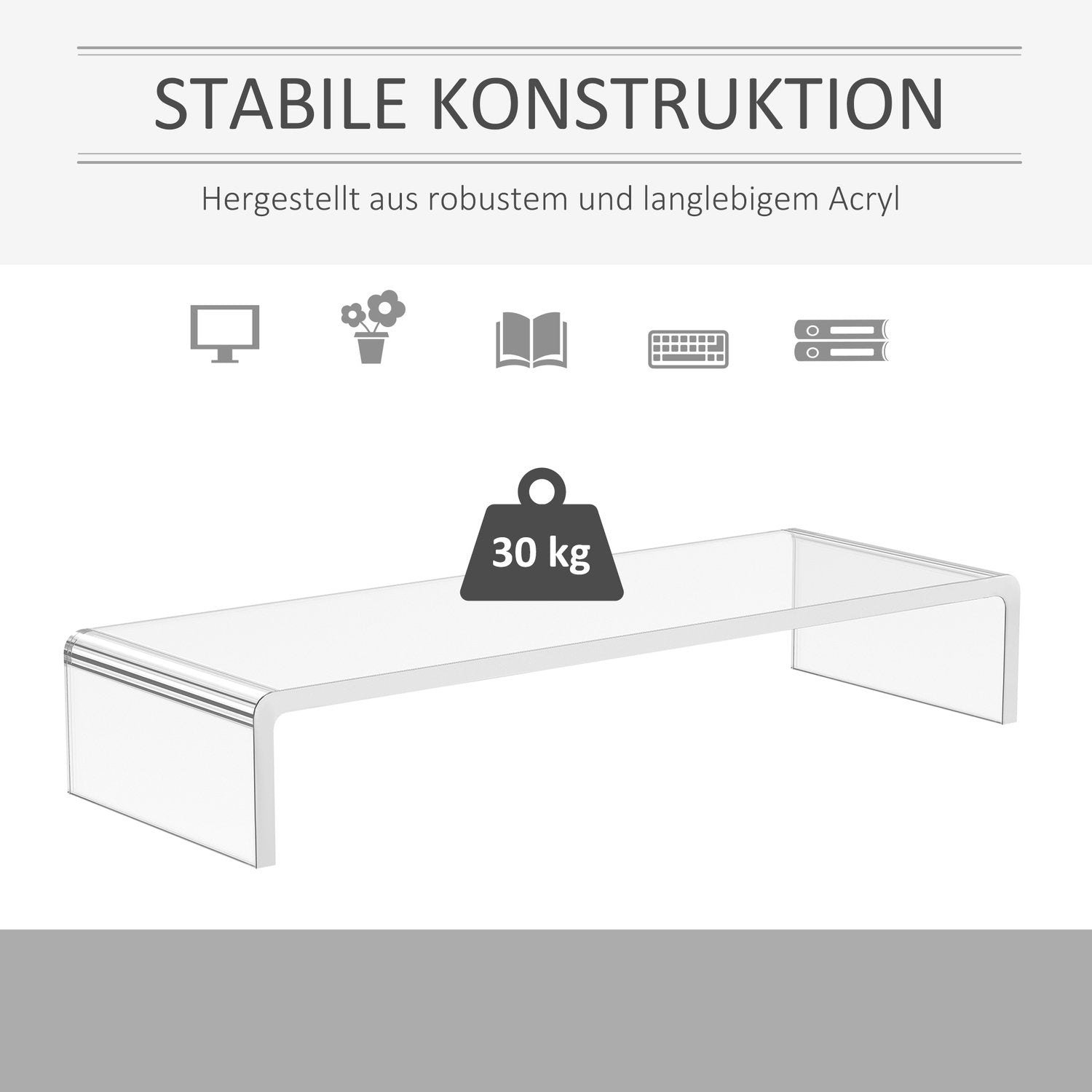 Ergonomisk Bildskärmsstativ Akrylskärmstativ För Bärbar Dator, Dator, Bärbar Dator, Transparent, 53X19X9Cm