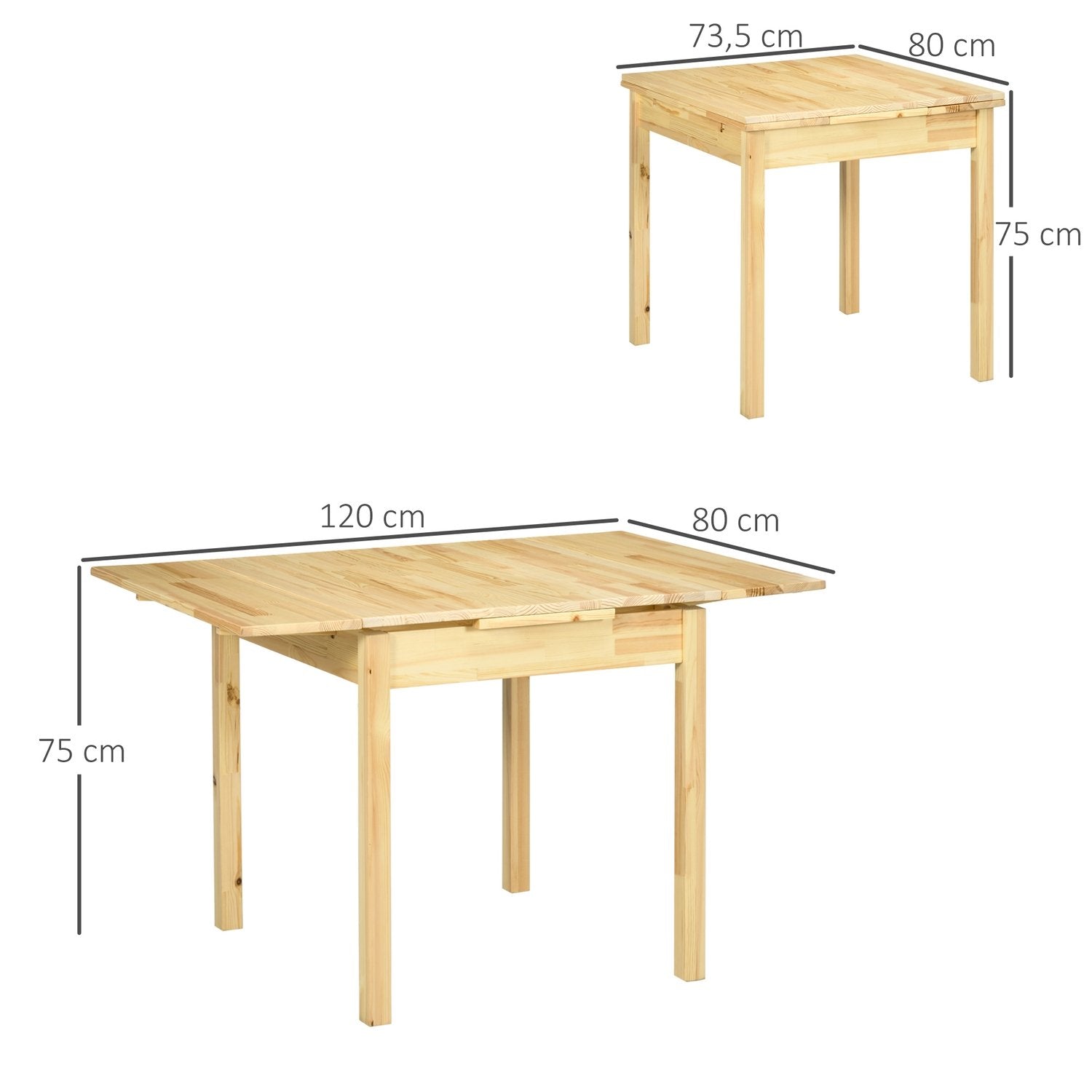 Udvidbart klapbord 2-4 personer træbord naturligt 120X80X75Cm