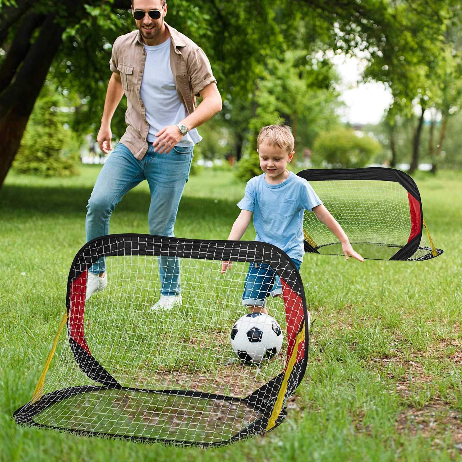 Fodboldmålsæt Med 2 Fodboldnet Minimål Sammenfoldelig til haven eller parken til børn og voksne Stål Polyester Sort 186 X 90 X 89 Cm