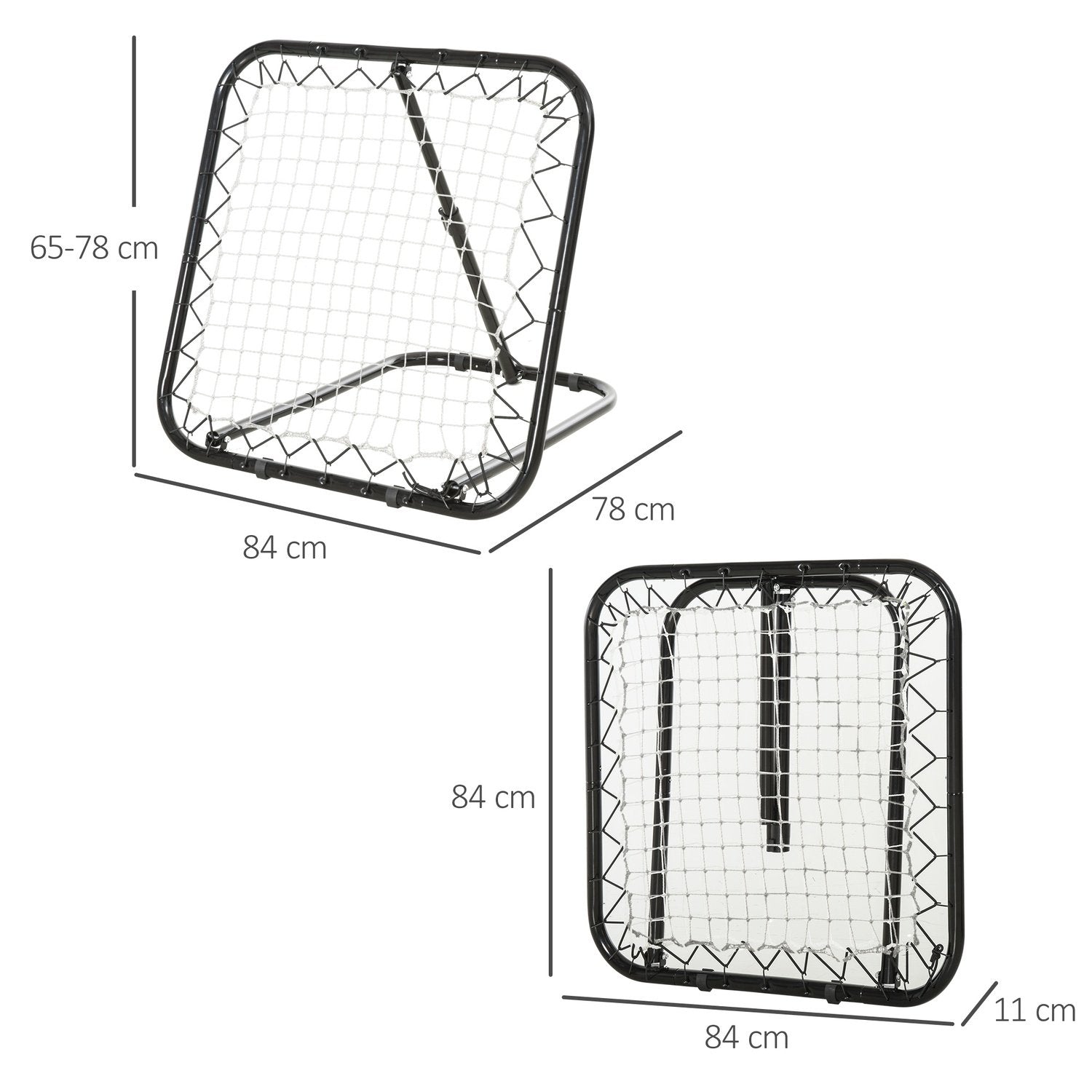 Fotbollsrebounder Vikbar Kickback Goal Rebound Wall 5 Nivåer Baseball Basketball Metall Svart 78X84X65-78Cm