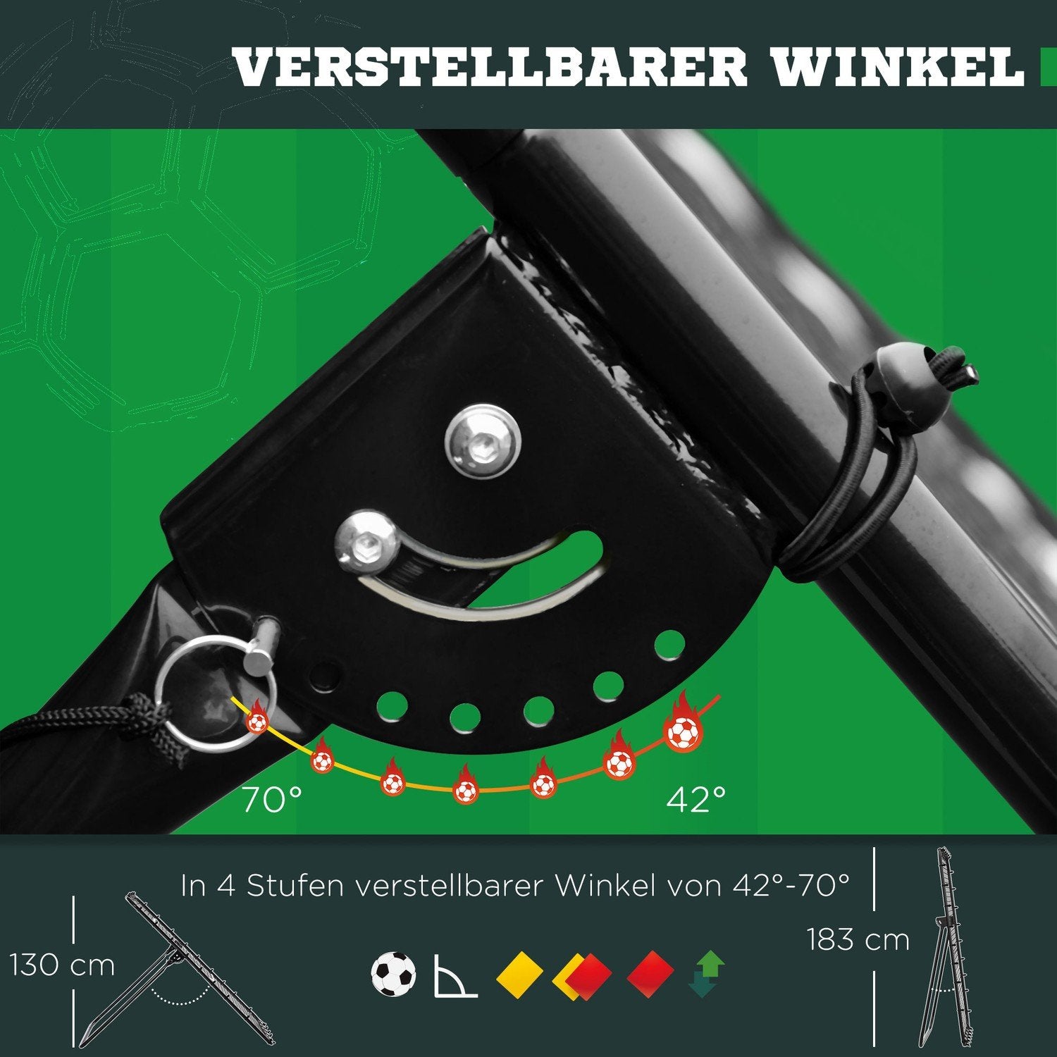 Fodboldrebounder, sammenklappeligt fodboldmål, Kickback Rebound-væg med 4 justerbare niveauer, 123 X 73 X 178,5 cm, Sort