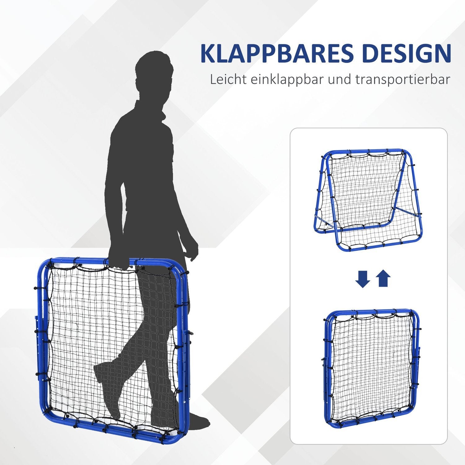 Football Rebounder Kickback Goal Rebound Wall Net Dubbelsidig Rebound Justerbar I 5 Nivåer Stålblå 100 X 95 X 90 Cm