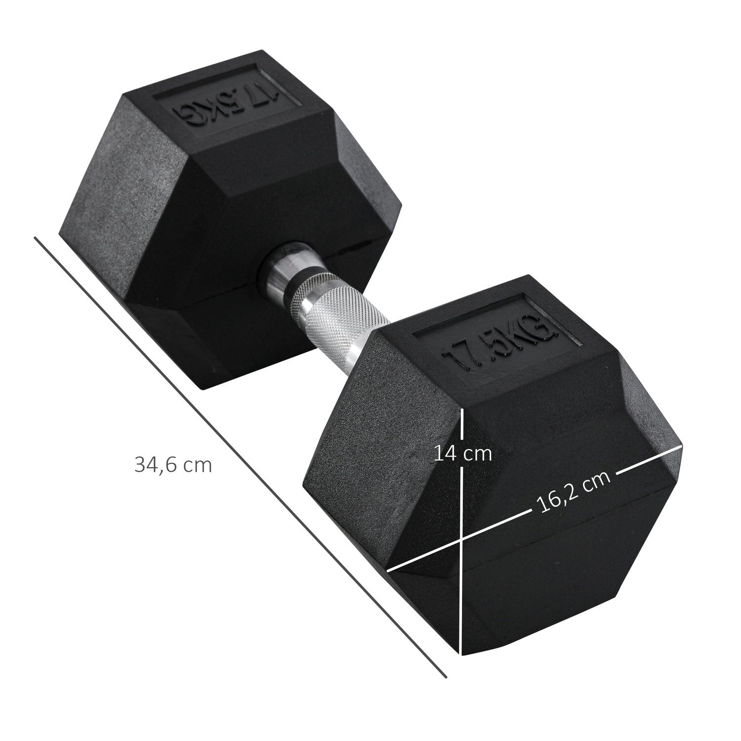 Hexagon Rubber Dumbbells 17,5 Kg Støbejern Styrketræning Sort