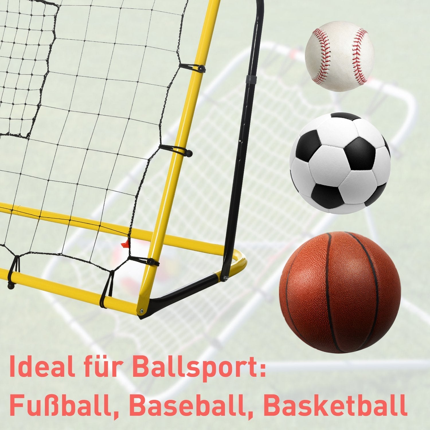 Kickback Football Rebounder Goal Rebound Wall Net För Fotboll, Basket, Baseboll, Gul+Svart, 184X63X123 Cm