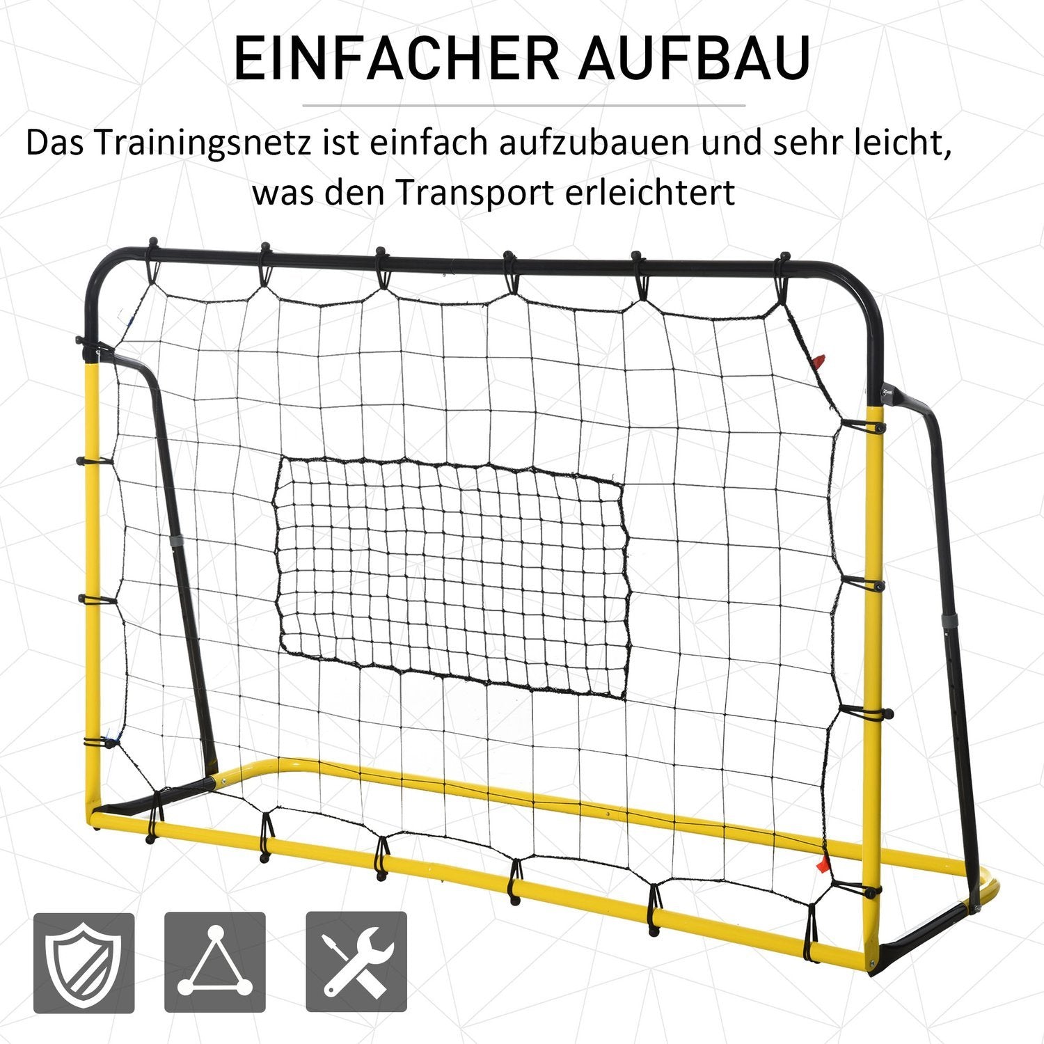 Kickback Football Rebounder Goal Rebound Wall Net För Fotboll, Basket, Baseboll, Gul+Svart, 184X63X123 Cm