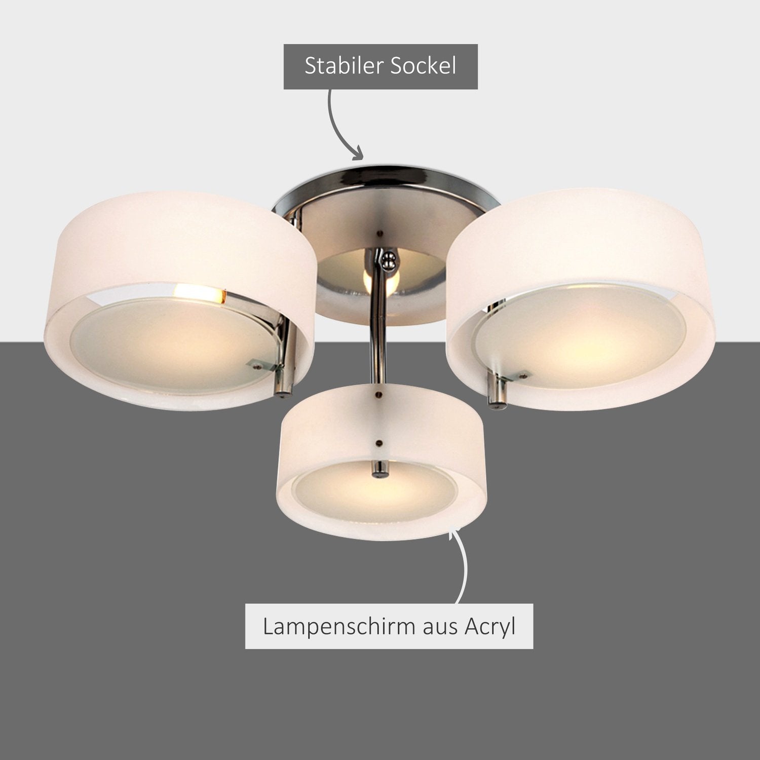 Led loftslampe 3-Lampe, E27 40W, Krom Akryl, Varm hvid, Ø64Xh20Cm