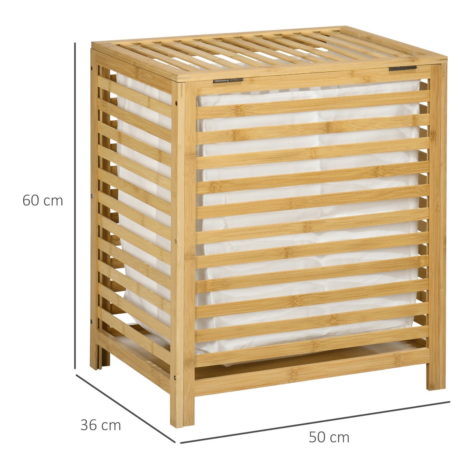 Vasketøjskurv 55L Bambus Vasketøjsboks Med Låg &amp; Aftagelig Vasketøjspose Til Soveværelse, Badeværelse, Naturlig, 50X36X60Cm