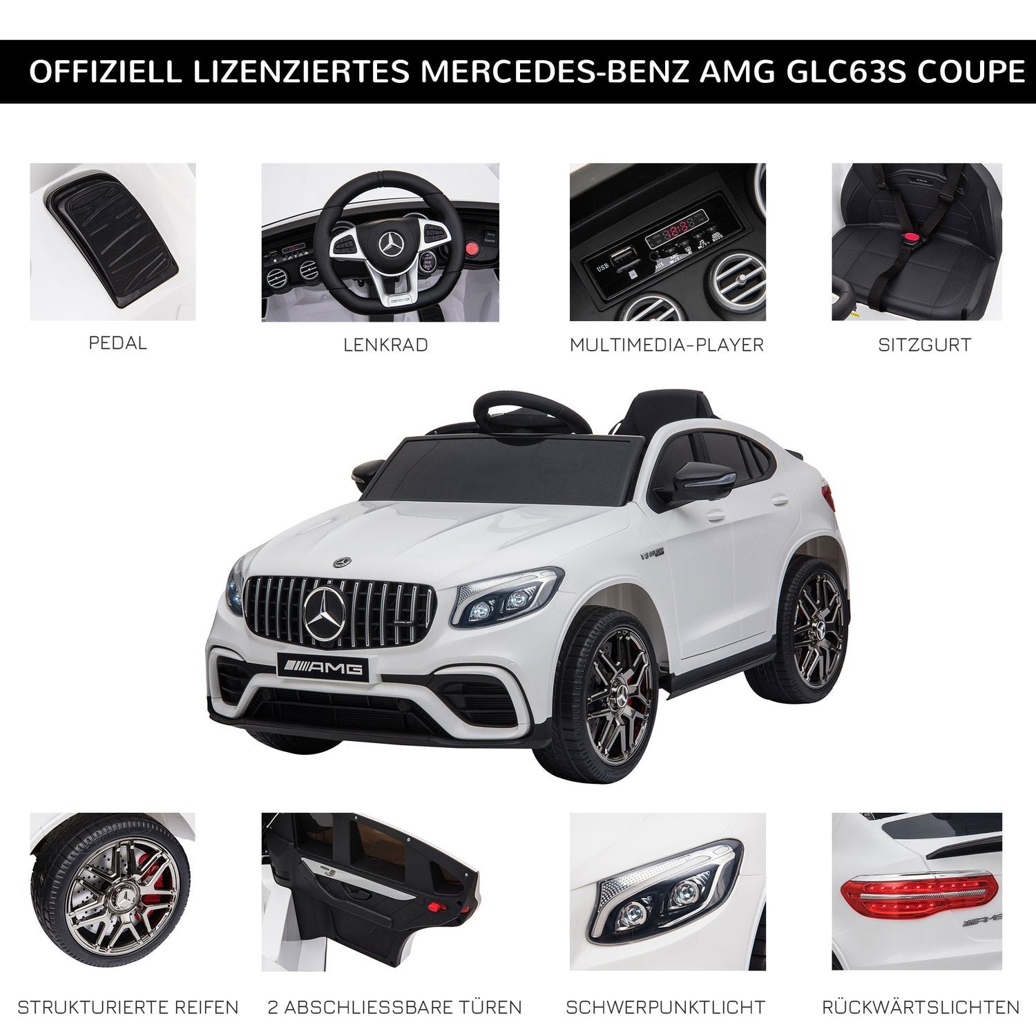 Mercedes-Benz Amg Gla45 Licensierad Elbil För Barnfordon Med Fjärrkontroll, Mp3, Säkerhetsbälte, 37-60 Månader, Vit