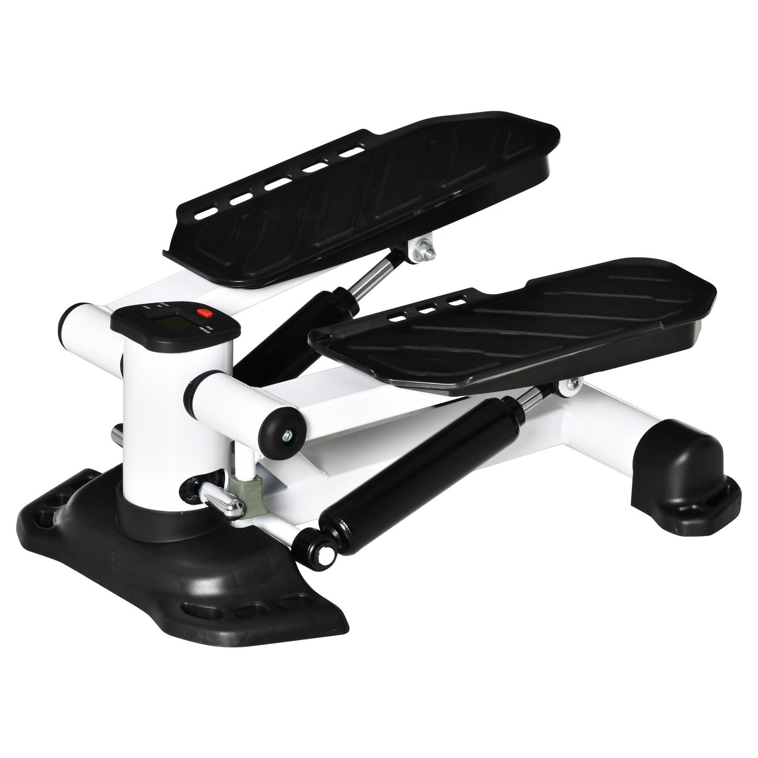 Mini Stepper kompakt minicykel fitnessudstyr med LCD-skærm, store pedaler, metal og abs, hvid+sort, 48X34X21Cm