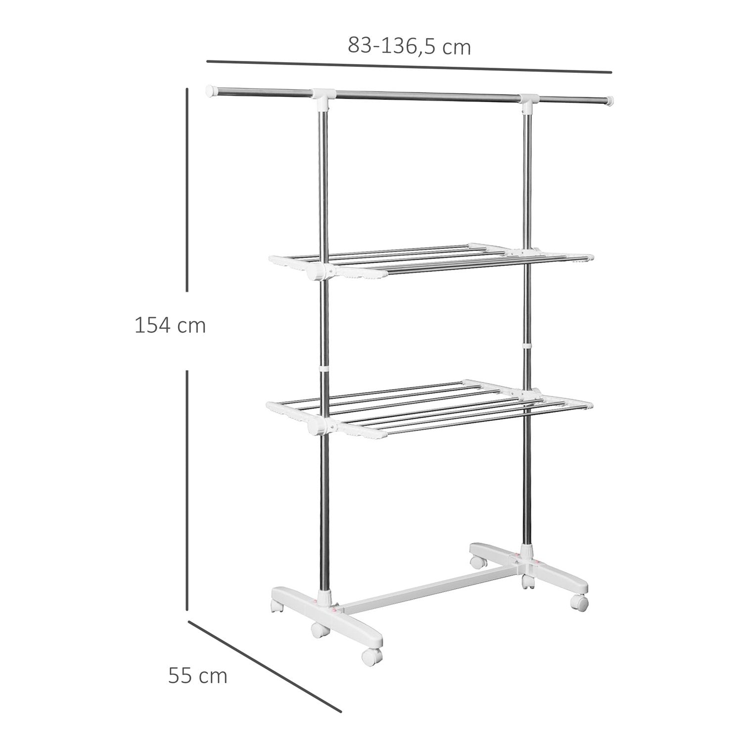 Mobil Tøj Airer Tørrestativ Tower Sidevinger foldes i 2 niveauer (2 niveauer)