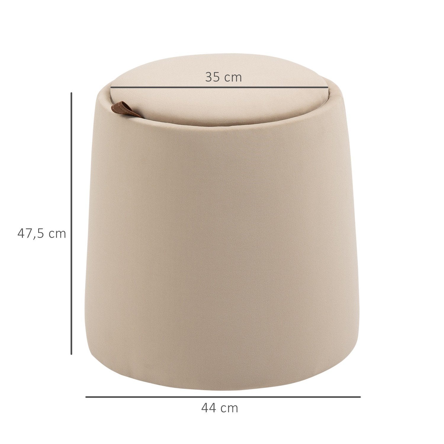 Osmannisk rund skammel med opbevaring i fløjlslook, beige, aftageligt betræk, Ø44cmx47,5cm, som sidebord