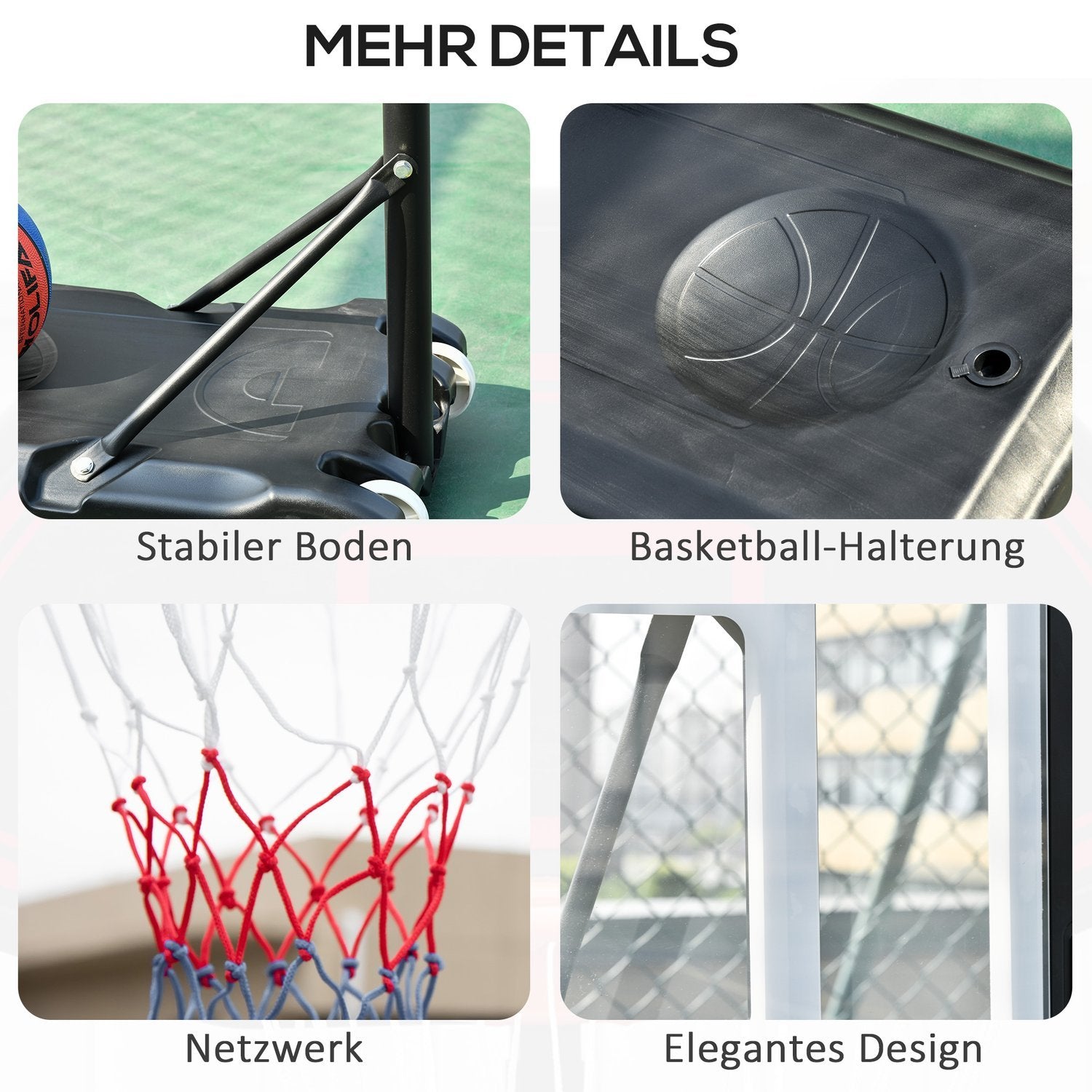 Udendørs Basketball Hoop Højdejusterbar Basketball Stand Til Børn Med Hjul, Sort, 83 X 75 X 206-260 Cm