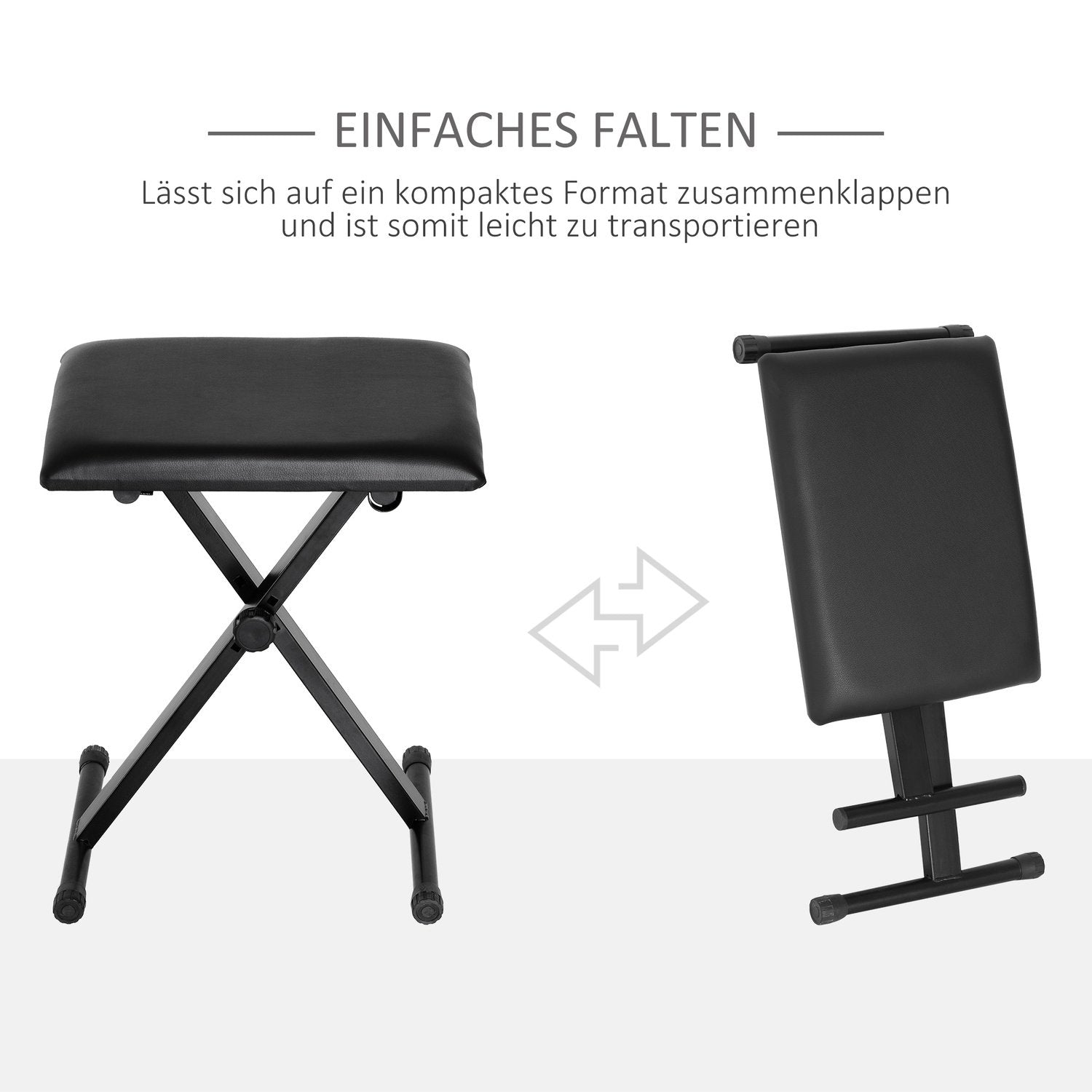 Klaverskammel Klaverbænk Højdejusterbar Foldbar Metal Kunstlæderskum Sort 39 X 29 X 37-47 Cm