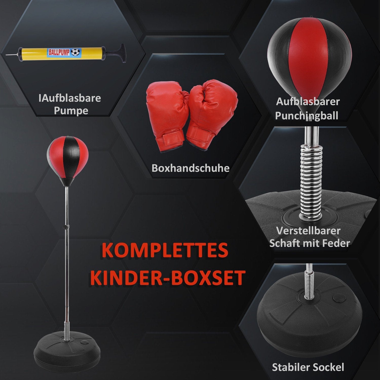 Punching Ball Set Stativ Box Höjdjusterbar 125-145Cm Handskar Pump Professionell & Nybörjare