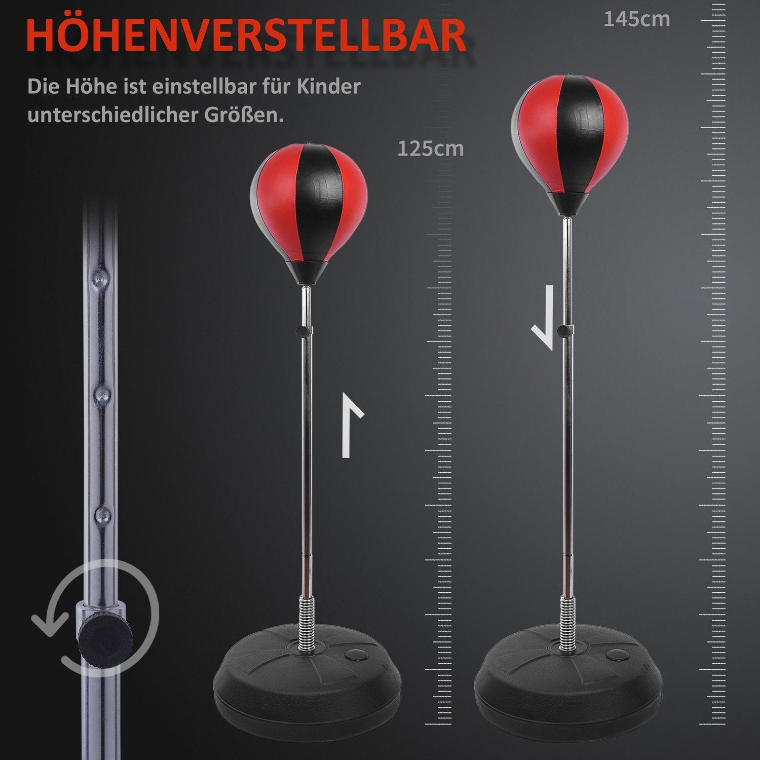 Punching Ball Set Stativ Box Höjdjusterbar 125-145Cm Handskar Pump Professionell & Nybörjare