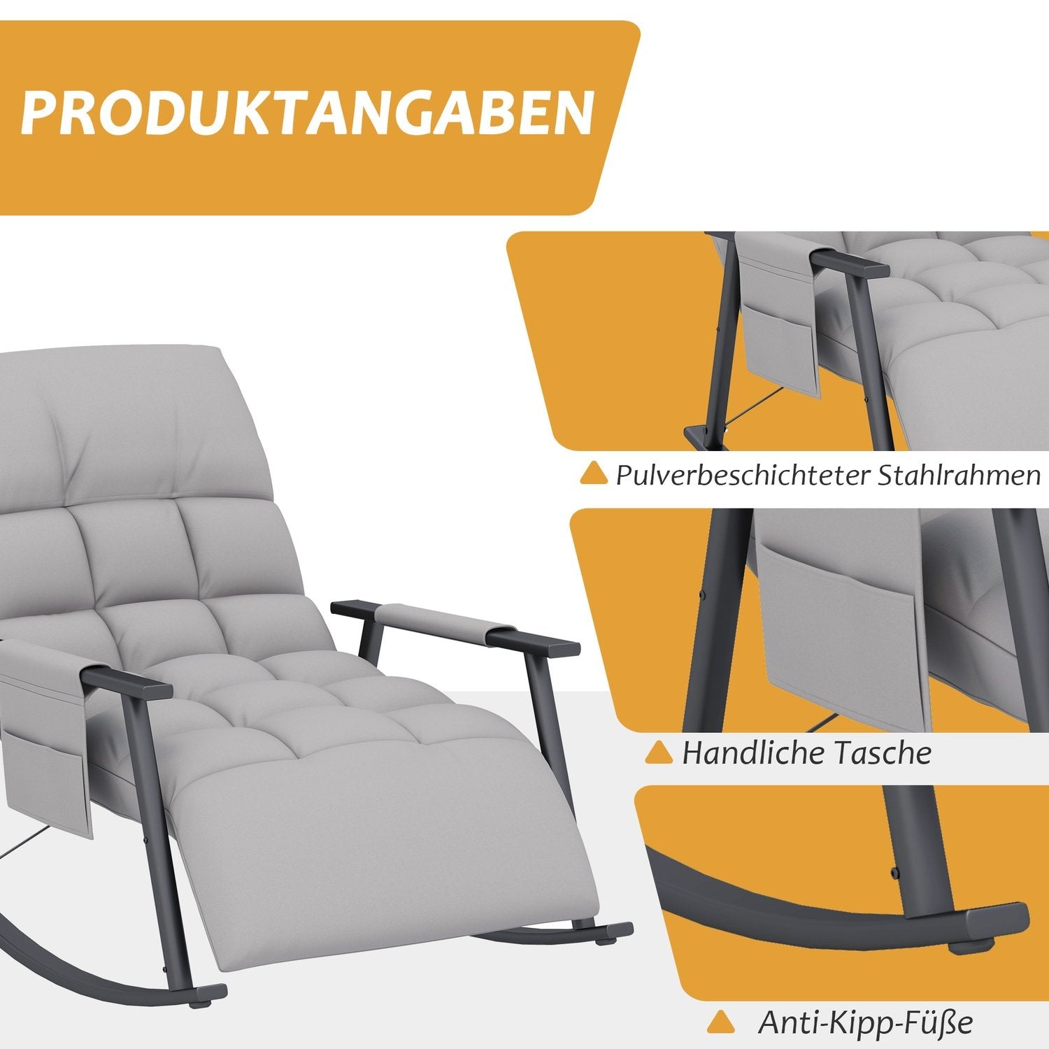 Gungstol Relax Stol Fotstöd Gungstol Sidoficka Justerbart Ryggstöd Upp Till 120 Kg Mikrofibergrå