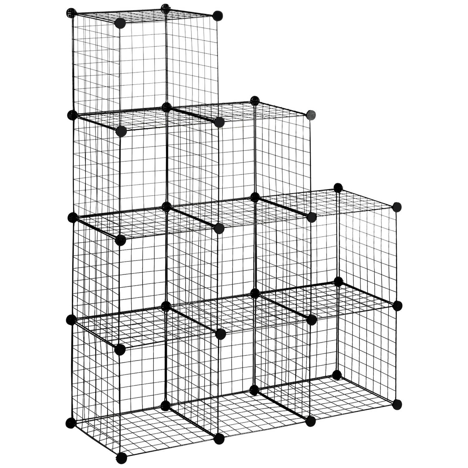 Hyldesystem gør-det-selv plug-in ståltrådshylder, 9 rum skostativ, sort, til stuen, 35X35X35Cm pr. terning