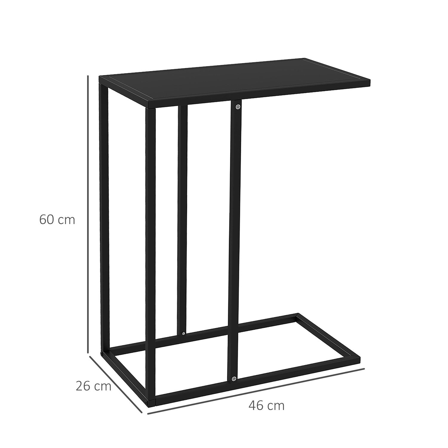 Sidebord C-formet sofabord Sofabord Sengebord med stålstel Laptopbord til kontor i soveværelset Sort