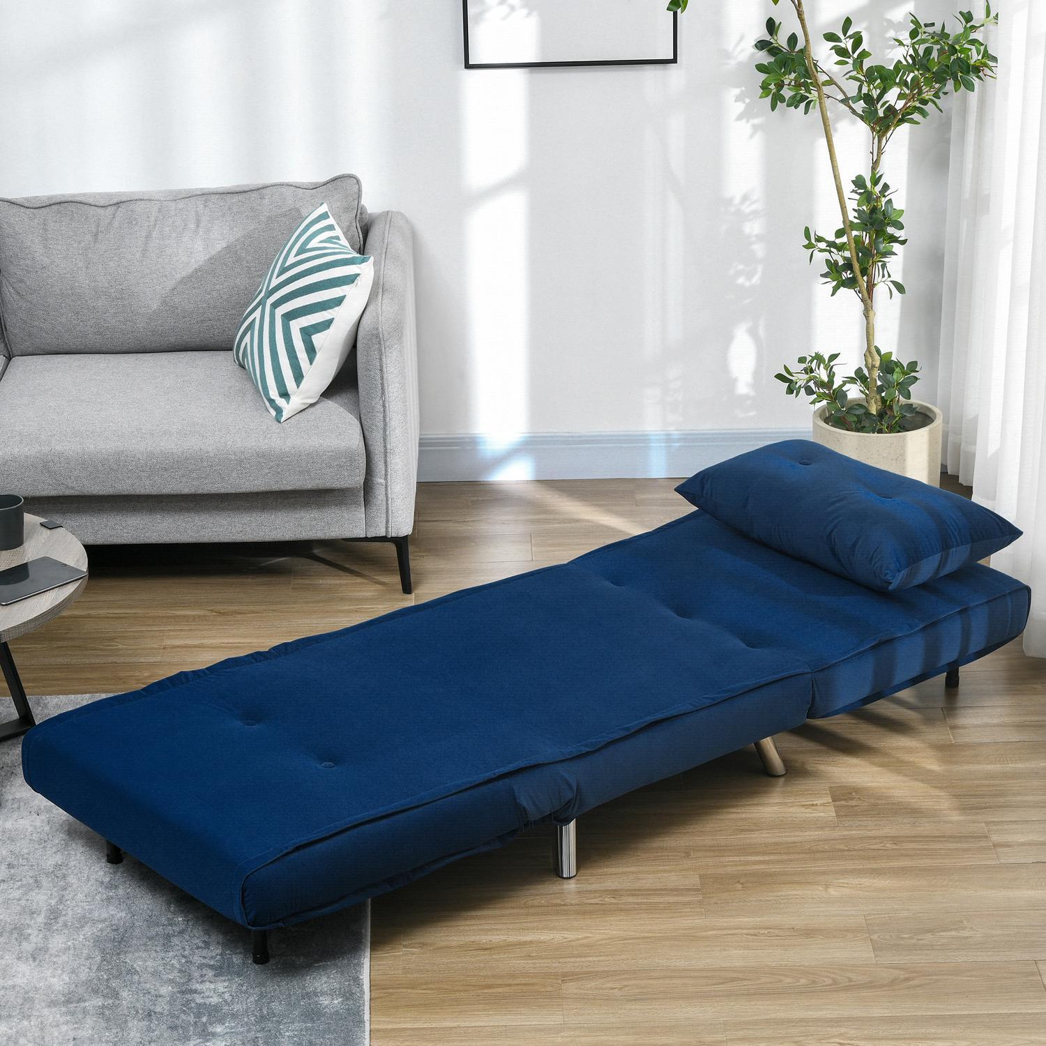 Sovesofa Foldestol Seng Funktion Enkelt sofa Pude Gæsteseng Polstret sofa Fløjl Stue Soveværelse Blå 77X88X83Cm