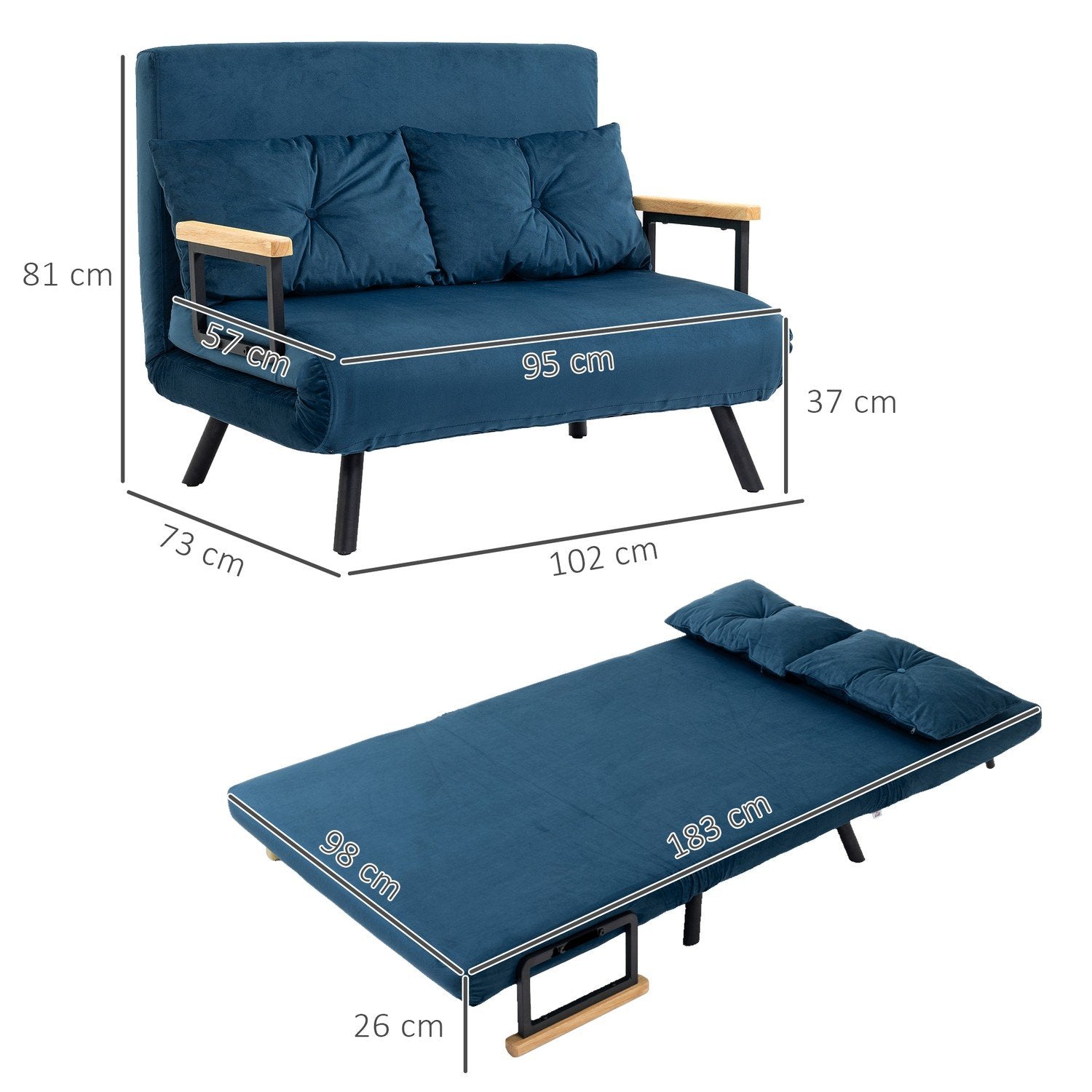 Bäddsoffa Relax Stol Säng Funktion Fällsoffa Sammet Ryggkudde Justerbart Ryggstöd Blå 102X73X81Cm