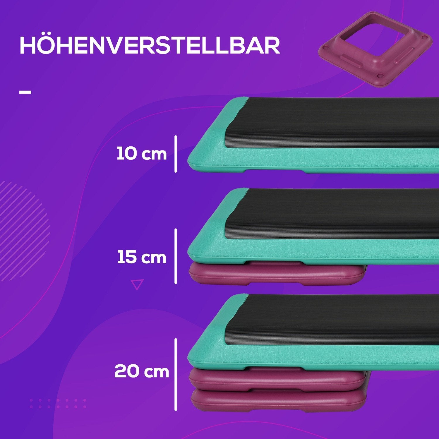 Stepping Board Aerobic Fitness Motionscykel Stepper Höjd Justerbar 10Cm/15Cm/20Cm Pvc Pp Svart+Grön+Lila 110 X 40 X 20 Cm