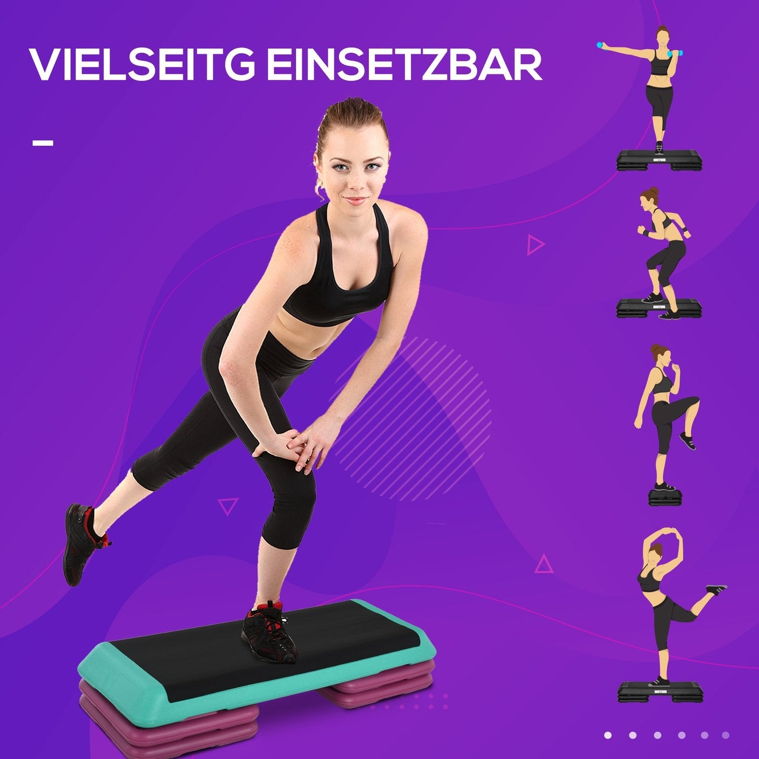 Stepping Board Aerobic Fitness Motionscykel Stepper Höjd Justerbar 10Cm/15Cm/20Cm Pvc Pp Svart+Grön+Lila 110 X 40 X 20 Cm