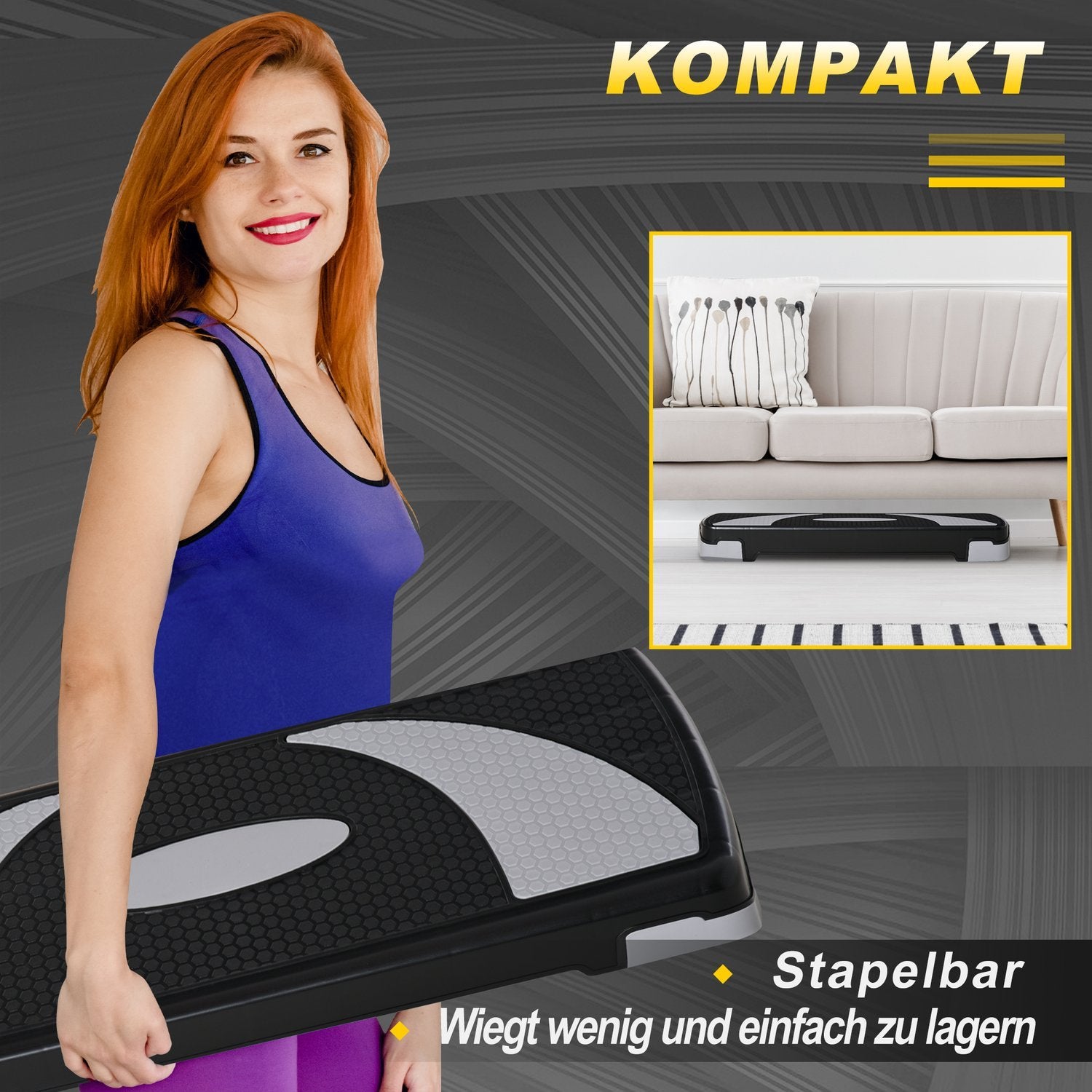 Stepboard Aerobic stepper Højdejusterbar med 3 niveauer (10/15/20 cm), fitness-motionscykel, op til 150 kg, 80X31X10-20 cm