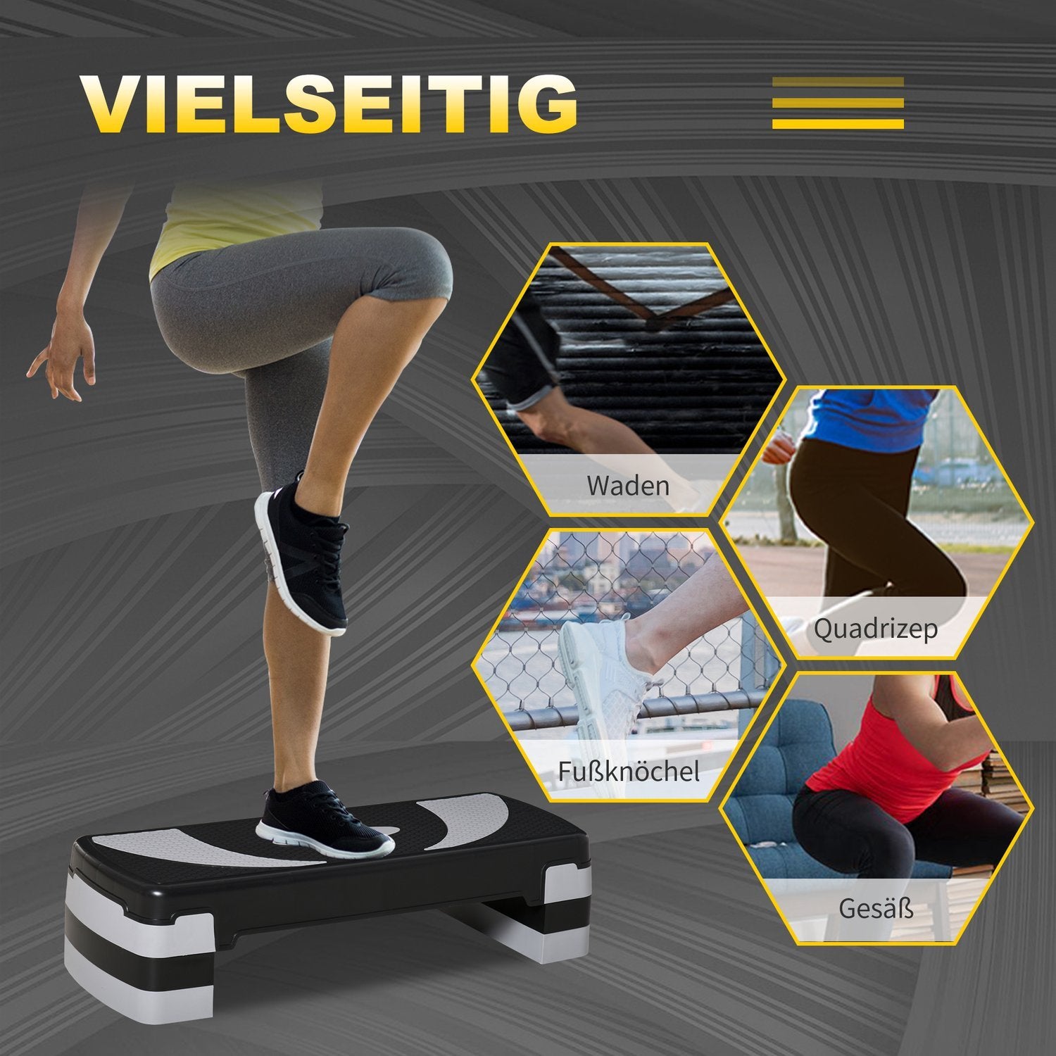 Stepboard Aerobic stepper Højdejusterbar med 3 niveauer (10/15/20 cm), fitness-motionscykel, op til 150 kg, 80X31X10-20 cm