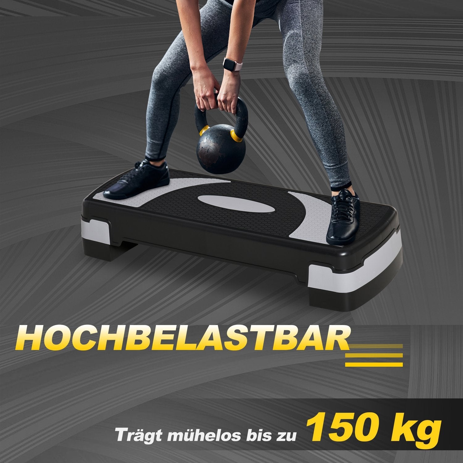 Stepboard Aerobic stepper Højdejusterbar med 3 niveauer (10/15/20 cm), fitness-motionscykel, op til 150 kg, 80X31X10-20 cm