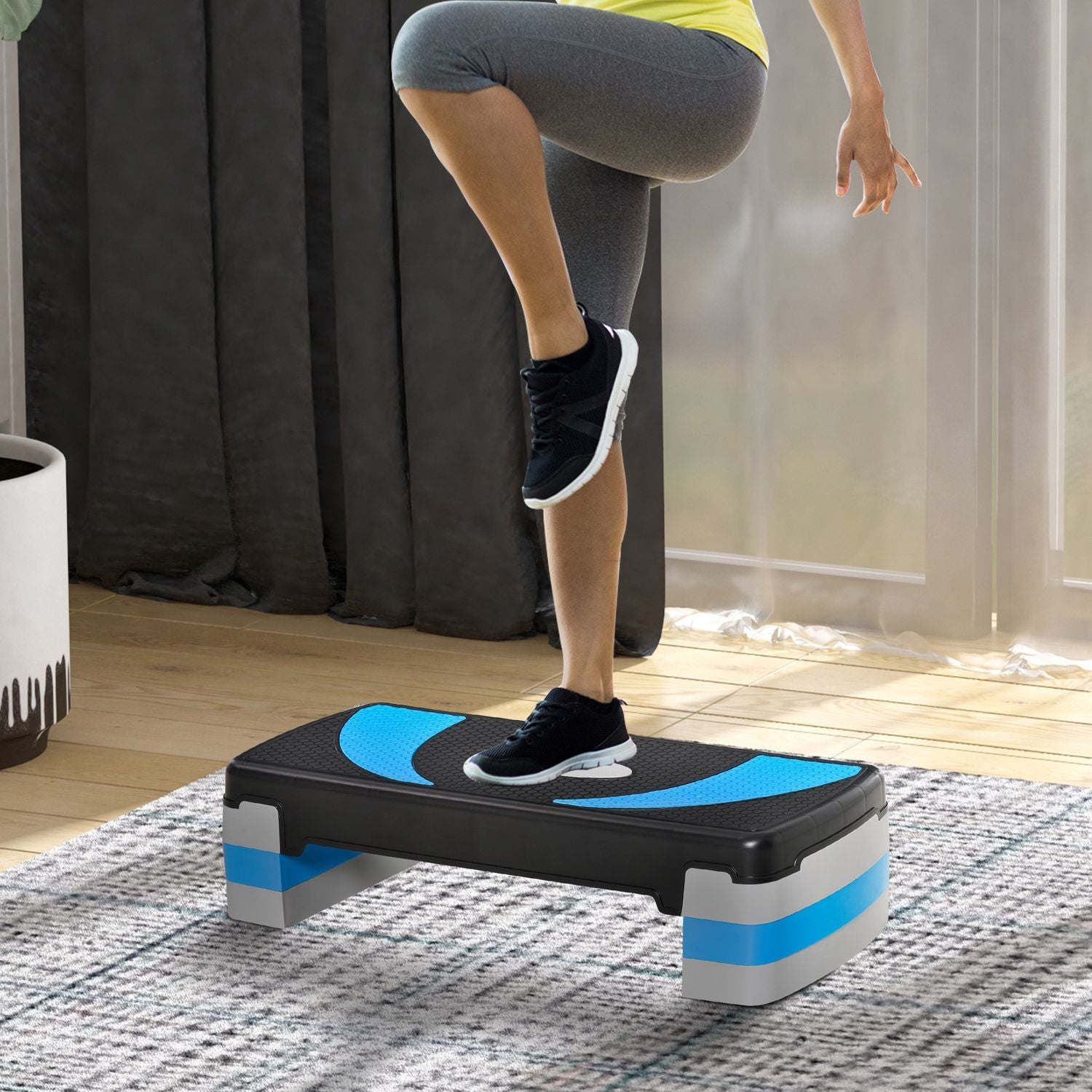 Stepboard Aerobic stepper Højdejusterbar med 3 niveauer (10/15/20 cm), fitness-motionscykel, op til 150 kg, lyseblå, 80X31X10-20 cm