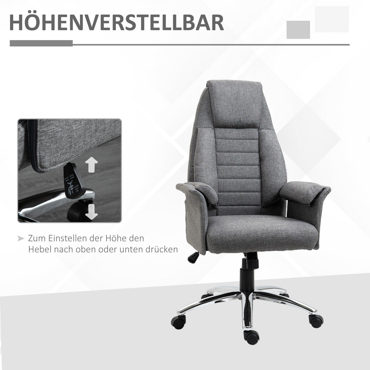 Swivel Chair Executive Chair Kontorsstol Skrivbordsstol Höjdjusterbart Tyg + Metall 68 X 69 X 116-126 Cm (Grå)