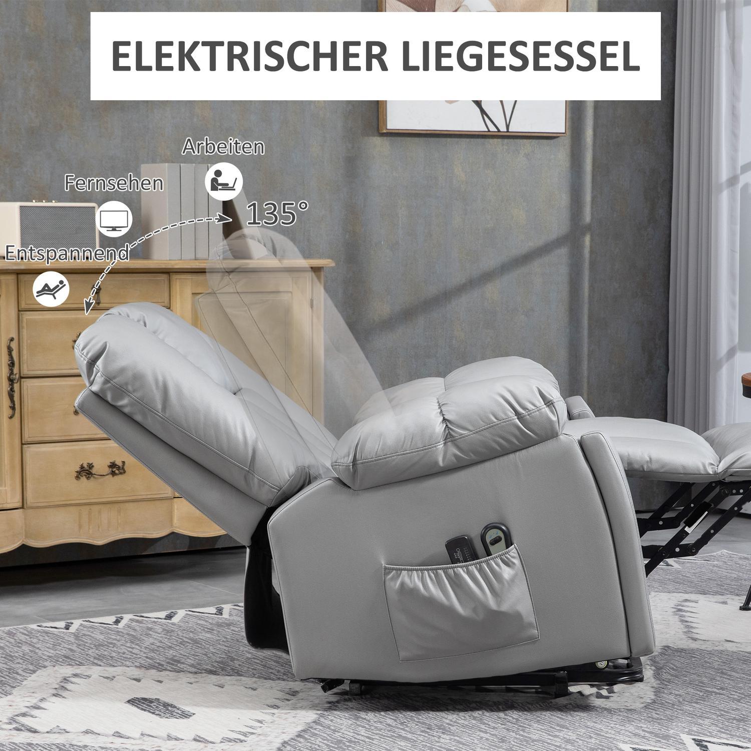 TV-stol Stativ Assist Elektrisk afslapningsstol Liggefunktion 4 massagetilstande Massagestol Lomme Fjeder Core Fjernbetjening