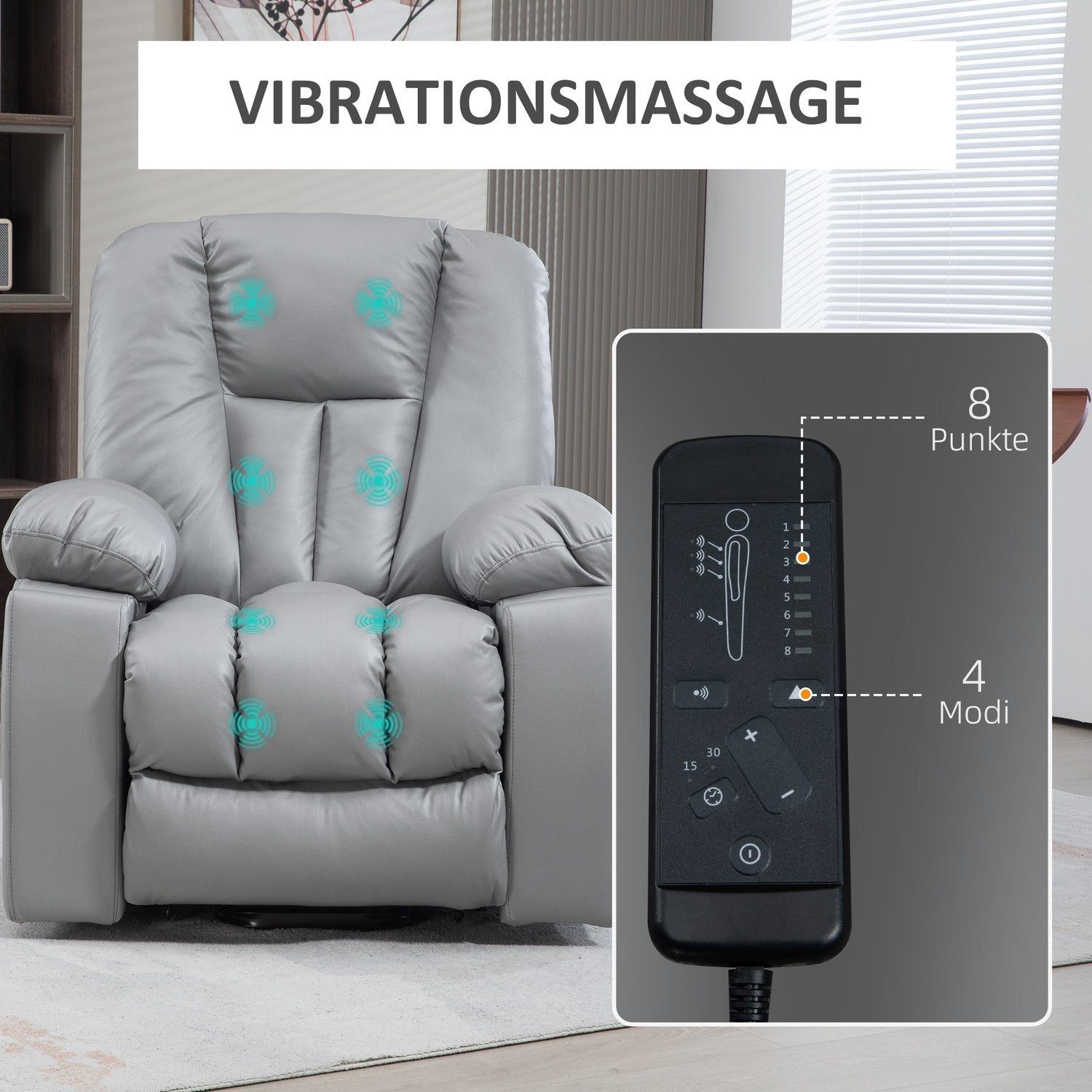 TV-stol Stativ Assist Elektrisk afslapningsstol Liggefunktion 4 massagetilstande Massagestol Lomme Fjeder Core Fjernbetjening