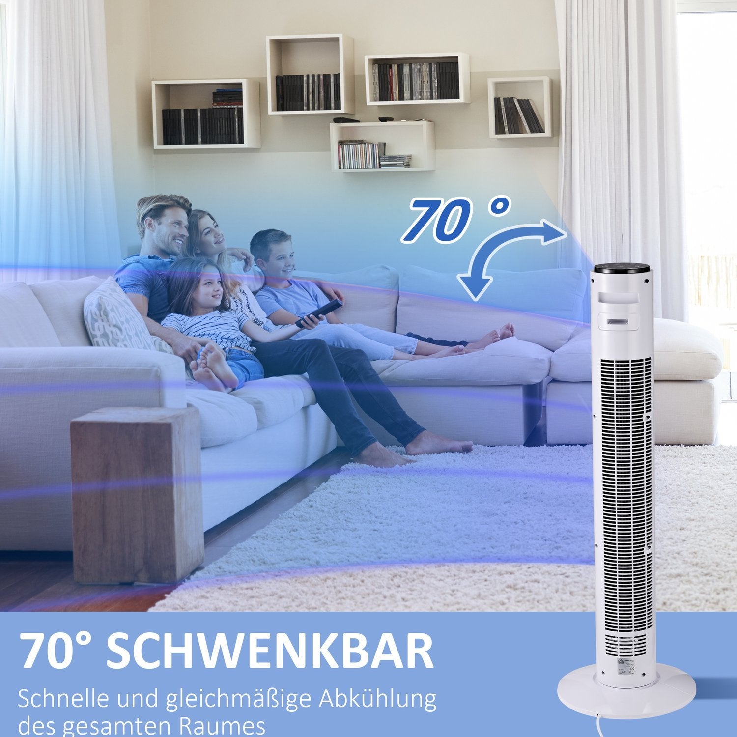 Tower Fläkt 70° Oscillerande Piedestal Fläkt 96Cm 45W 3 Lägen Abs Plast Vit+Svart