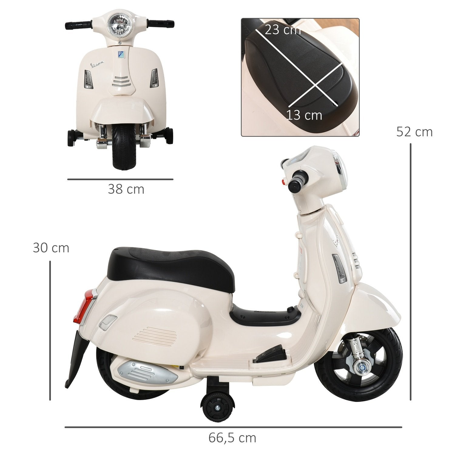 Vespa Elmotorcykel Børnemotorcykel, 18-36 mdr., 3 Km/T, Led Lys &amp; Lyd, Pp Plast &amp; Metal, Hvid, 66,5X38X52Cm